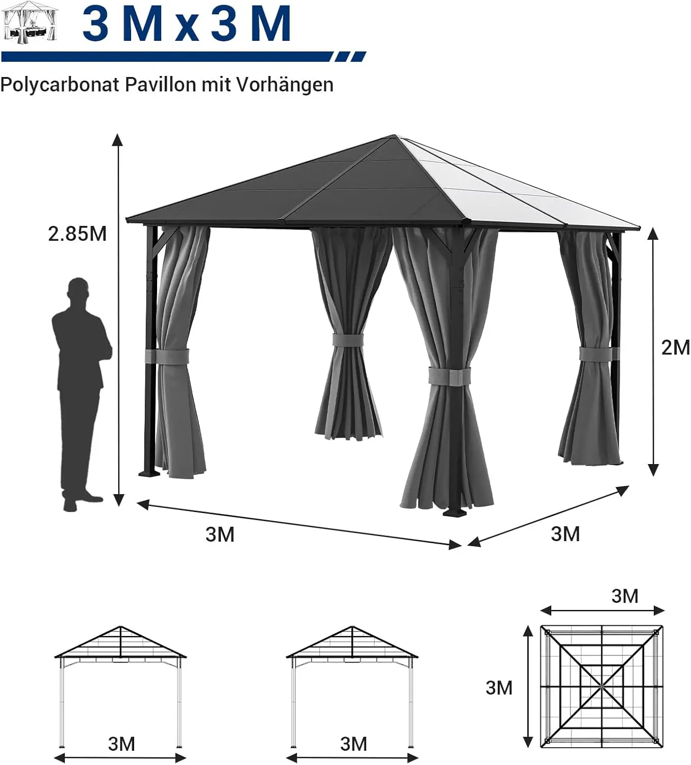 Pergola gris 12 m² vue 2