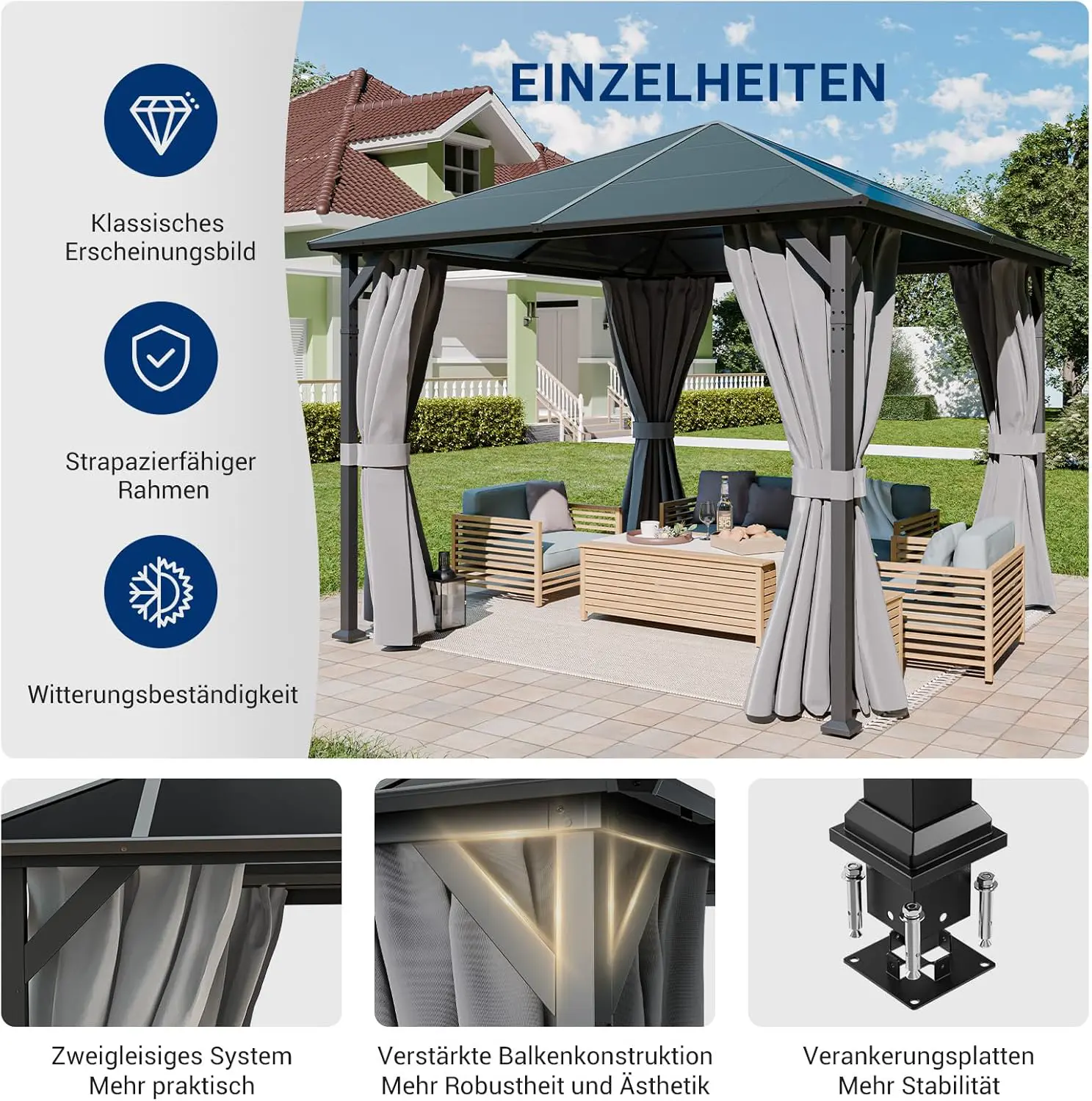 Pergola gris 12 m² vue 3