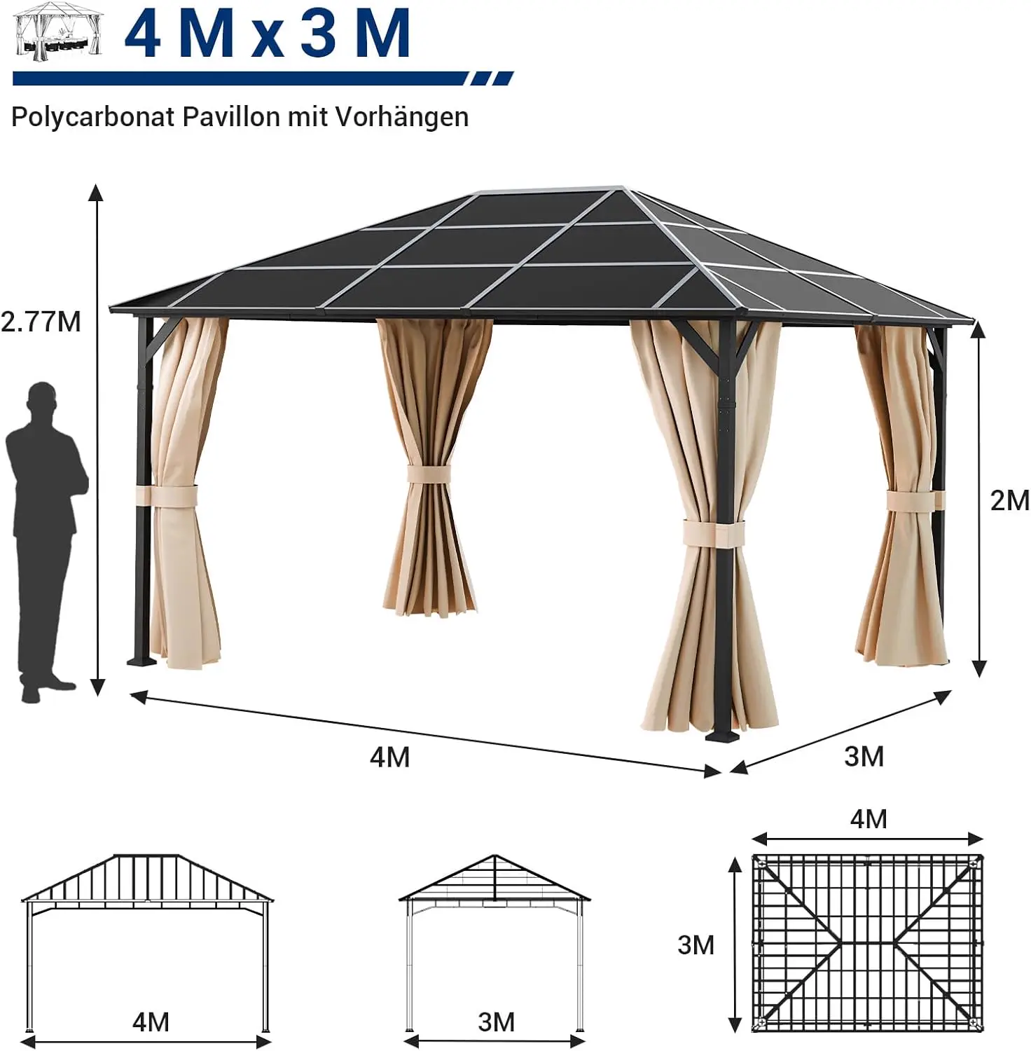 Pergola beige 12 m² vue 2