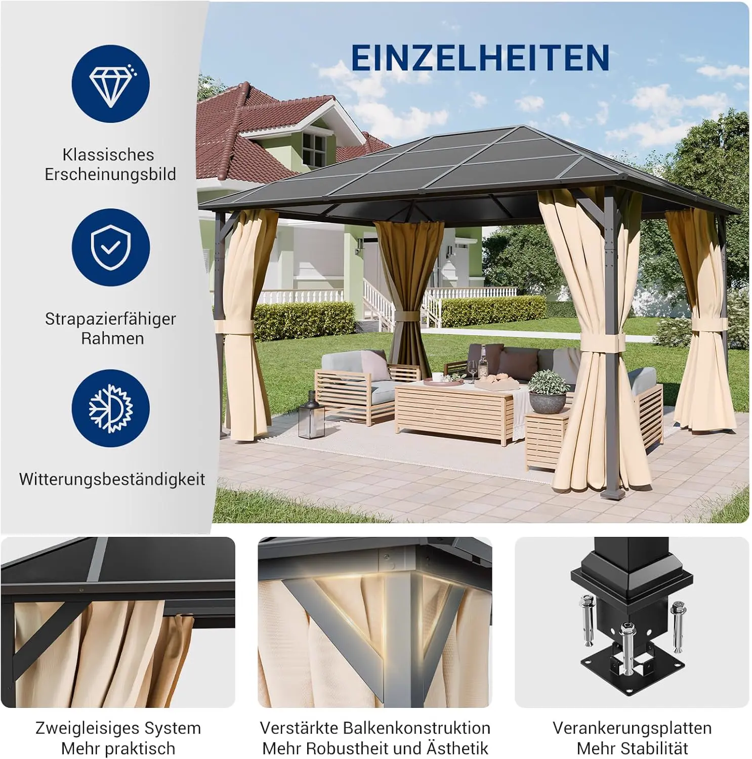 Pergola beige 12 m² vue 3