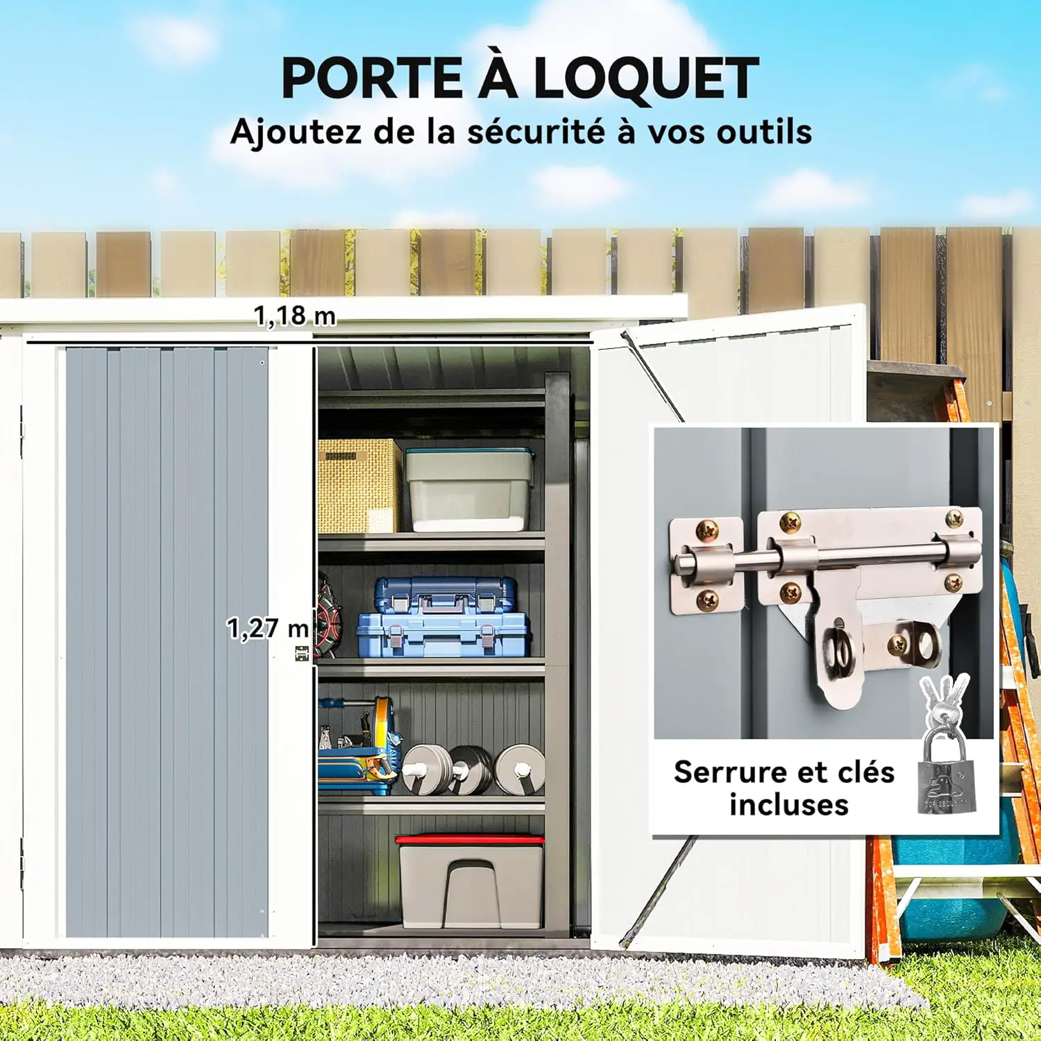 Abri de jardin en métal en acier gris 1,09 m² vue 4