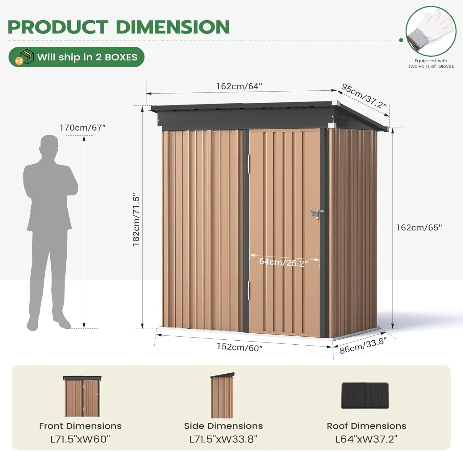 Abri de jardin en métal en acier marron vue 2