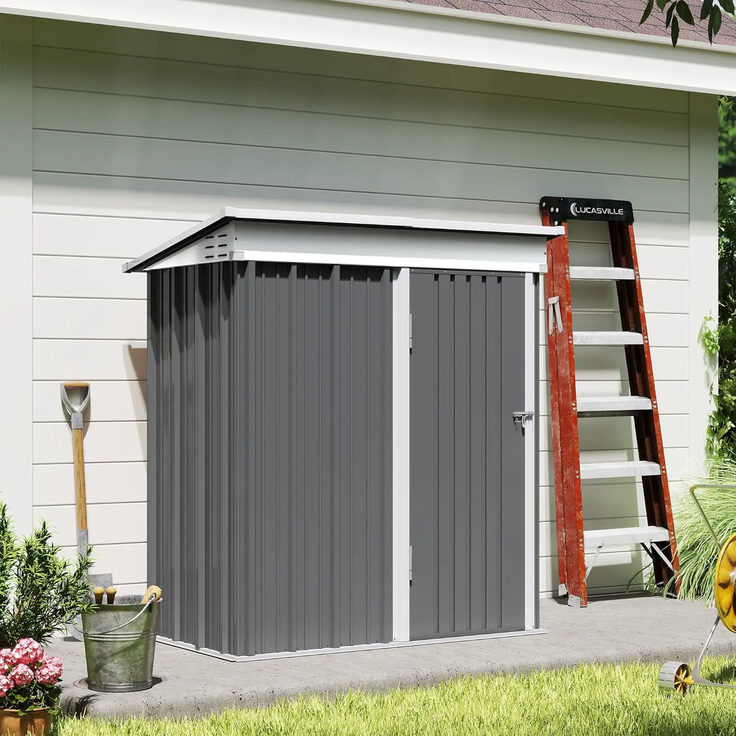 Abri de jardin en métal en acier gris vue 8