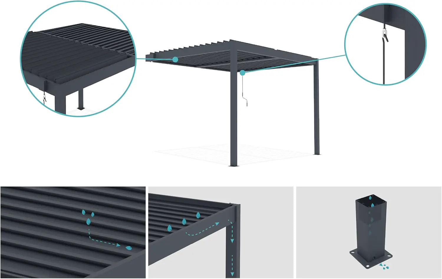 Pergola en aluminium gris 12 m² adossée vue 6