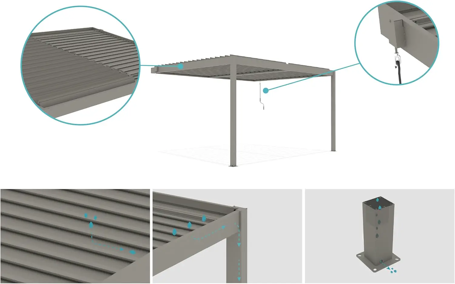 Pergola en aluminium taupe 12 m² adossée vue 6