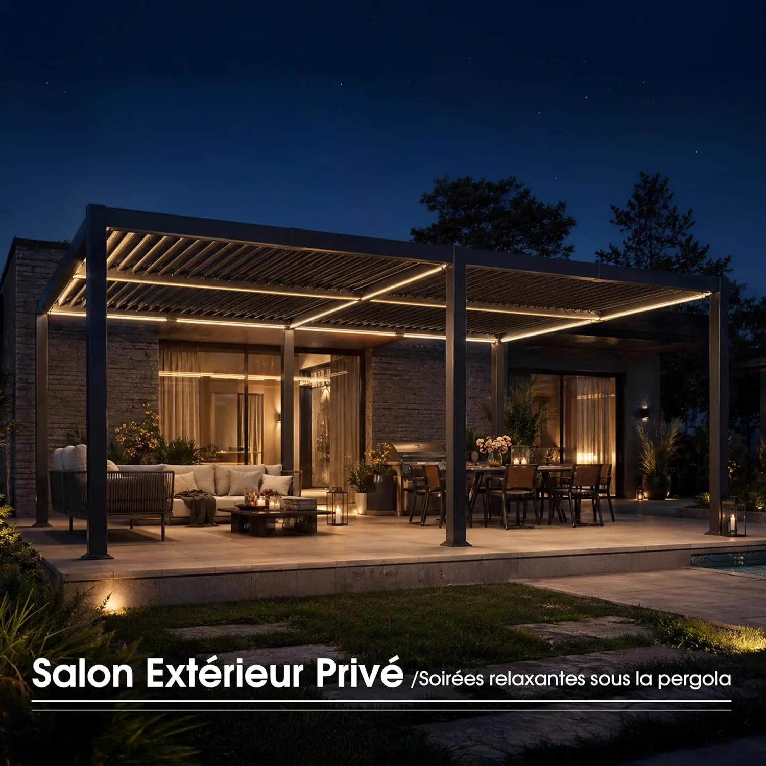 Pergola en aluminium gris 24 m² vue 3
