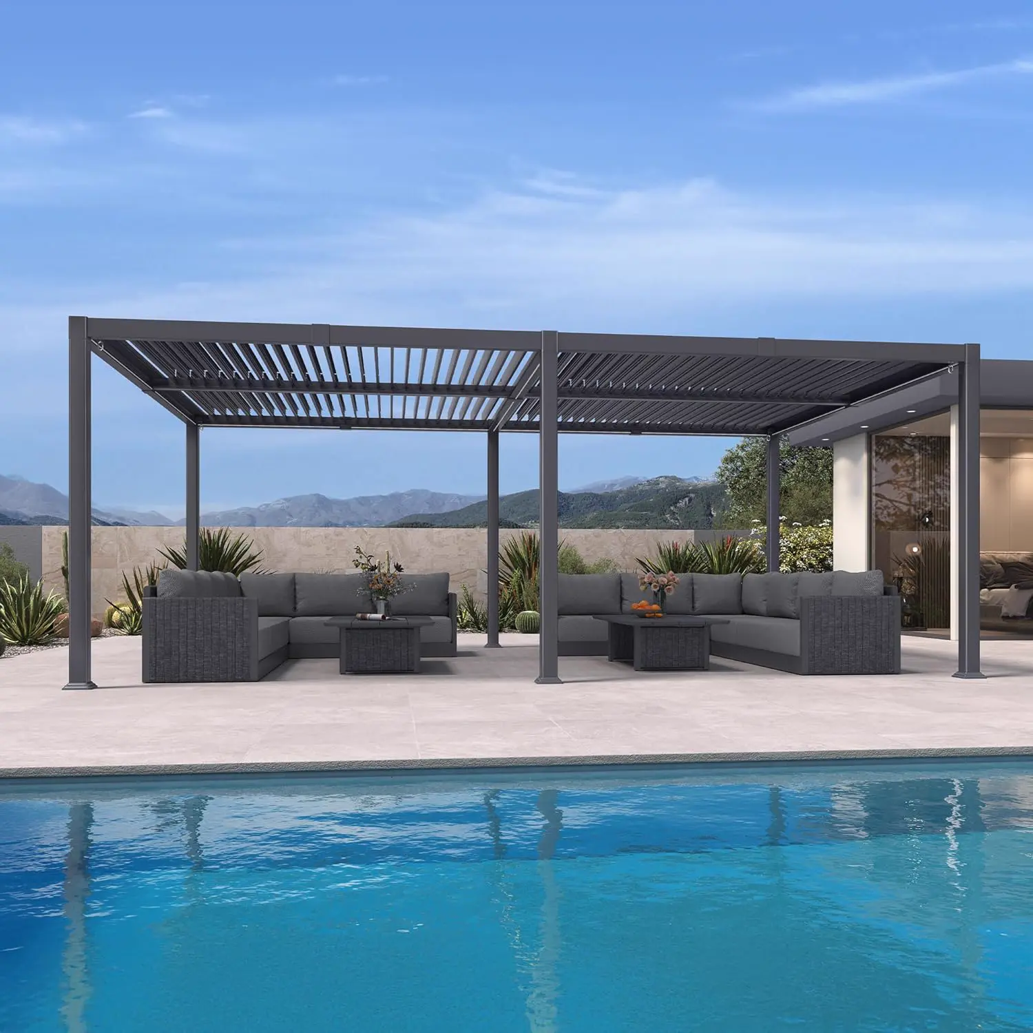 Pergola en aluminium gris 24 m² vue 8