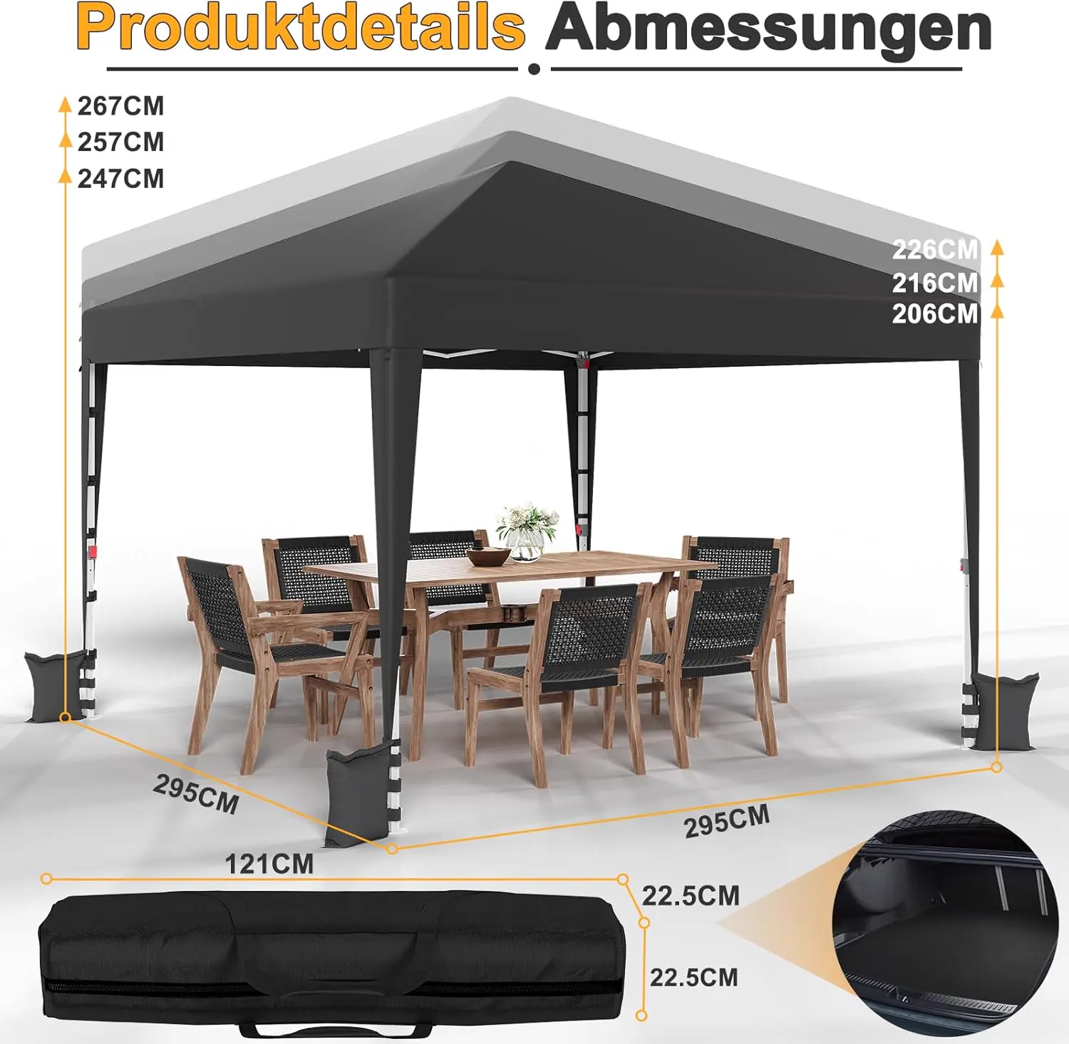 Tonnelle gris 3 x 3 m vue 2