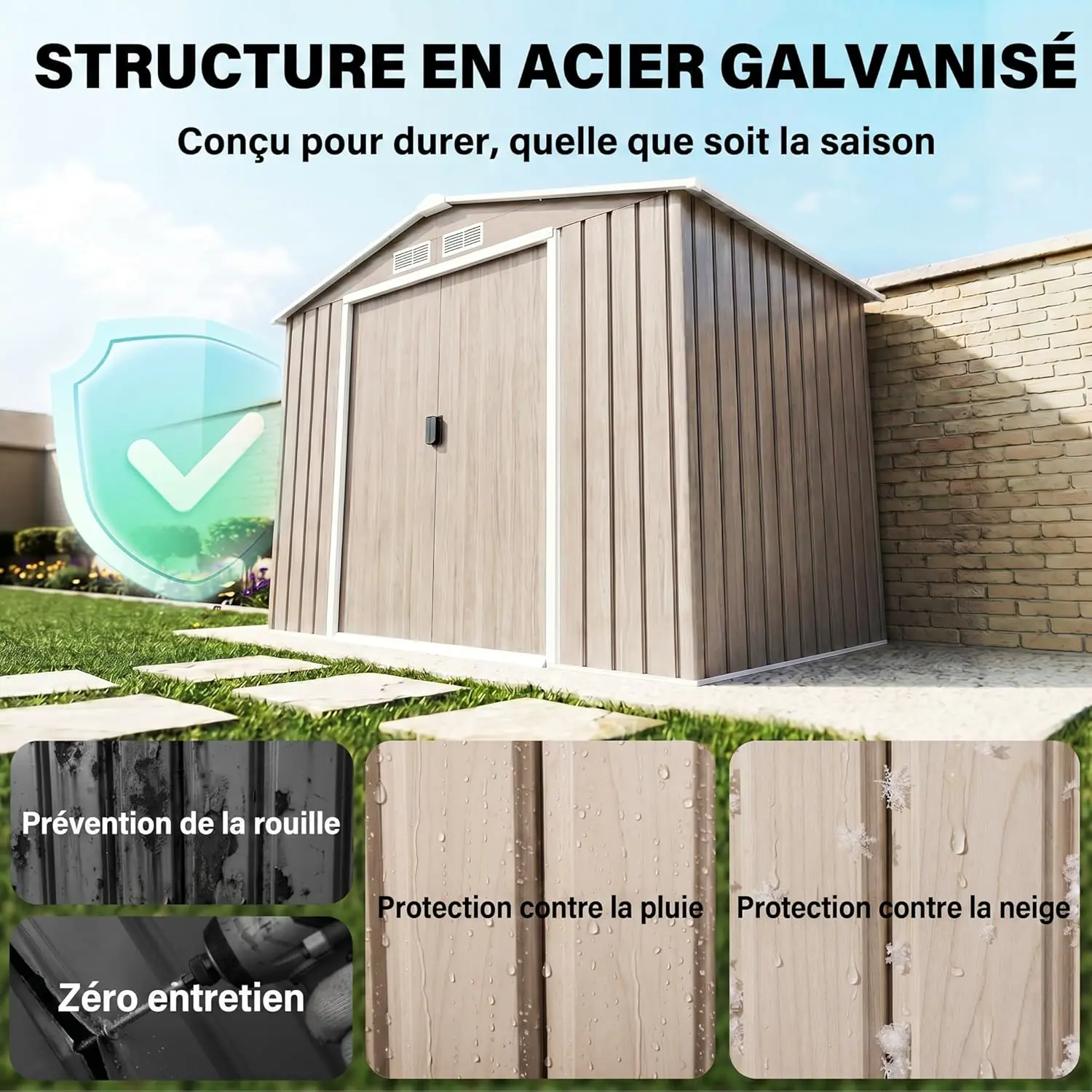 Abri de jardin en métal en acier marron 2,77 m² vue 3