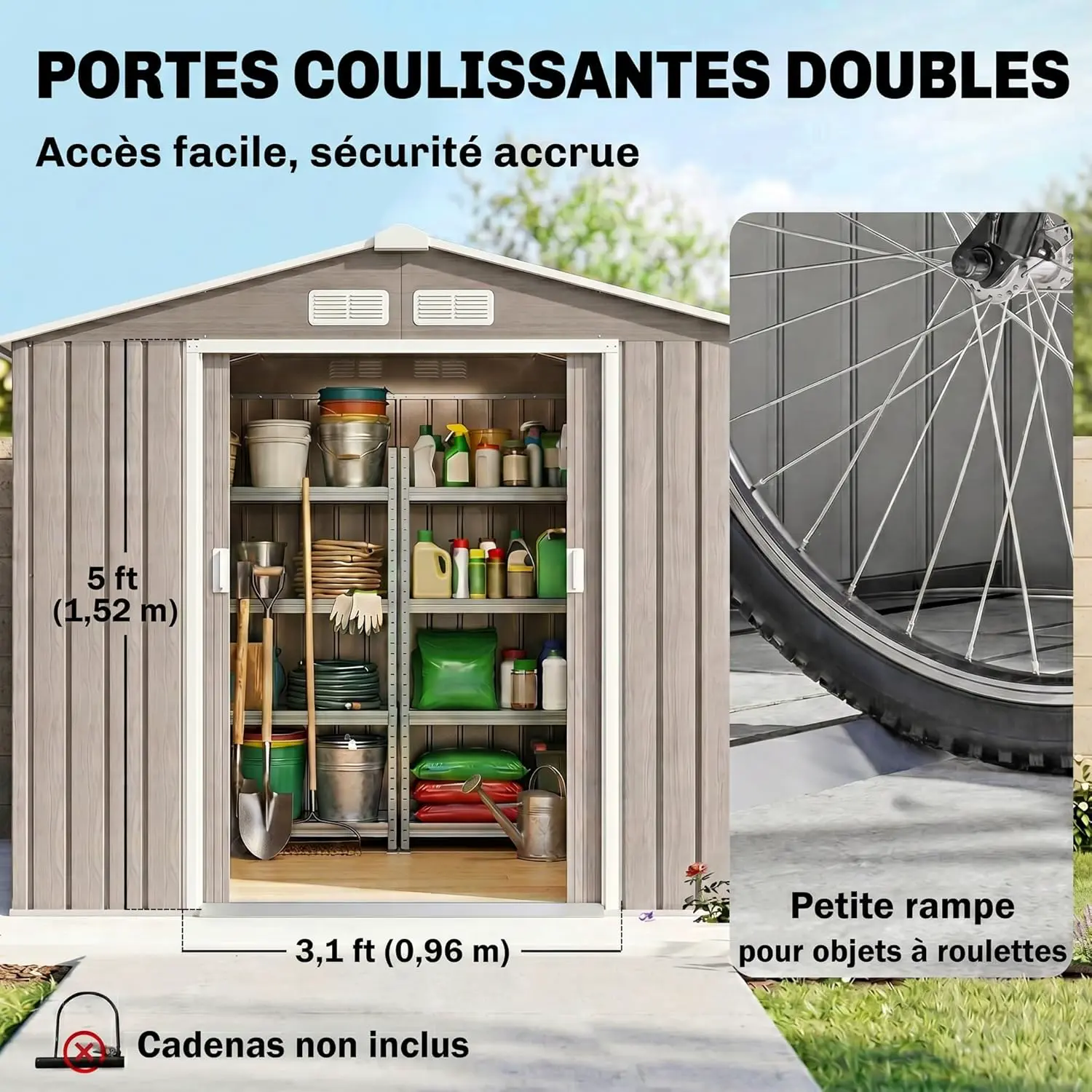 Abri de jardin en métal en acier marron 2,77 m² vue 4
