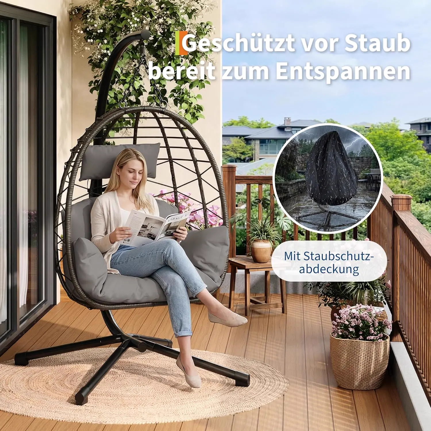 Fauteuils suspendus en rotin gris vue 2