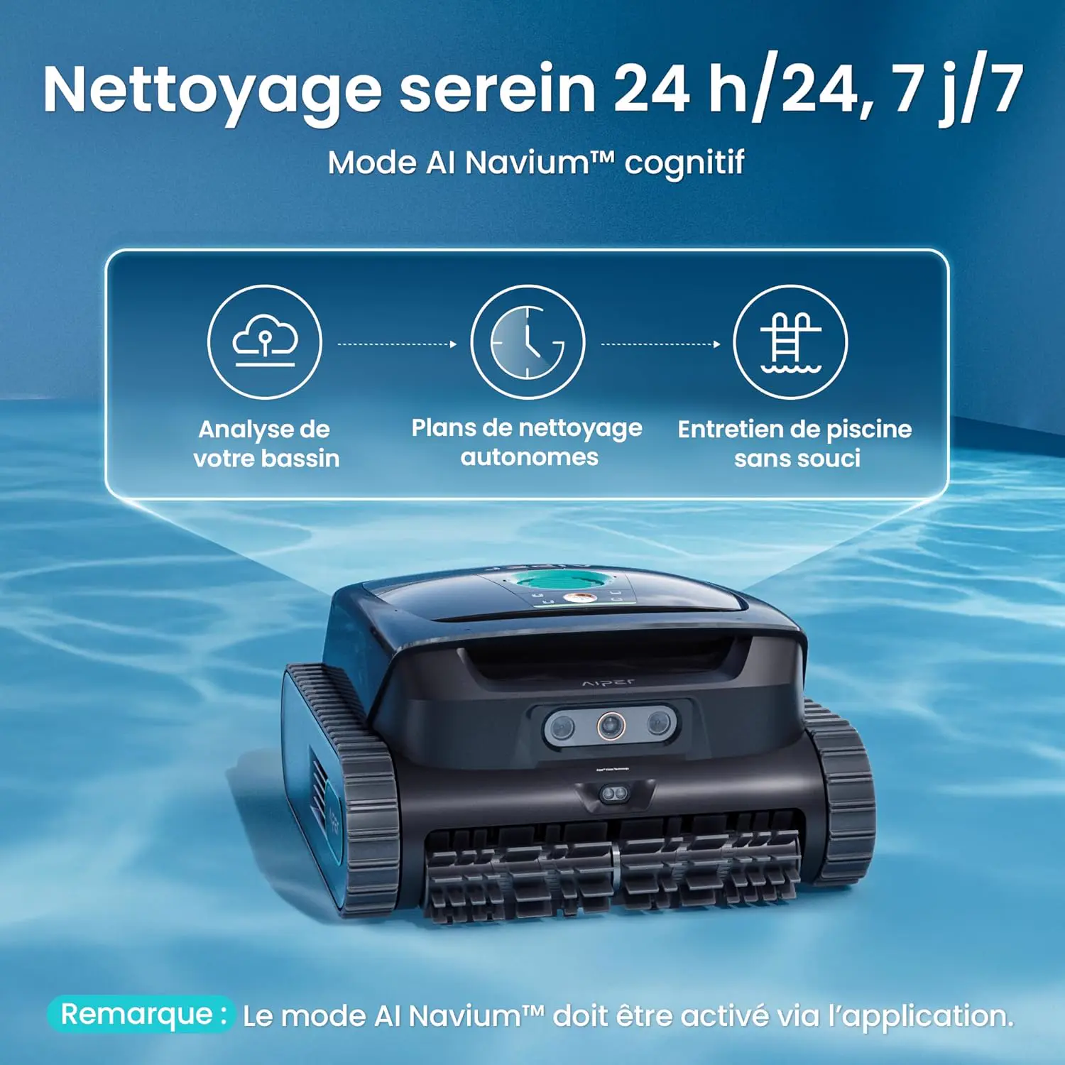 Robot piscine sable 200 m² vue 3