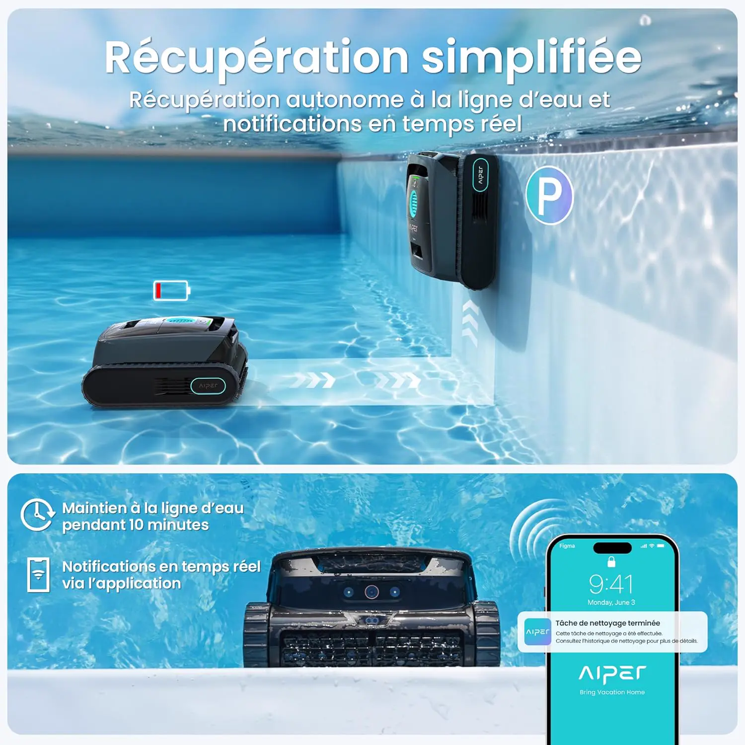 Robot piscine sable 200 m² vue 4
