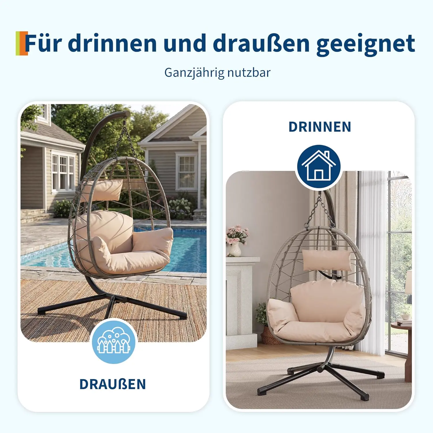 Fauteuils suspendus en rotin gris vue 7