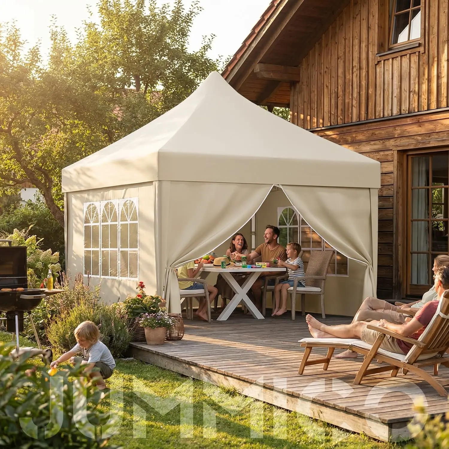Tonnelle en métal beige 3x3m vue 7