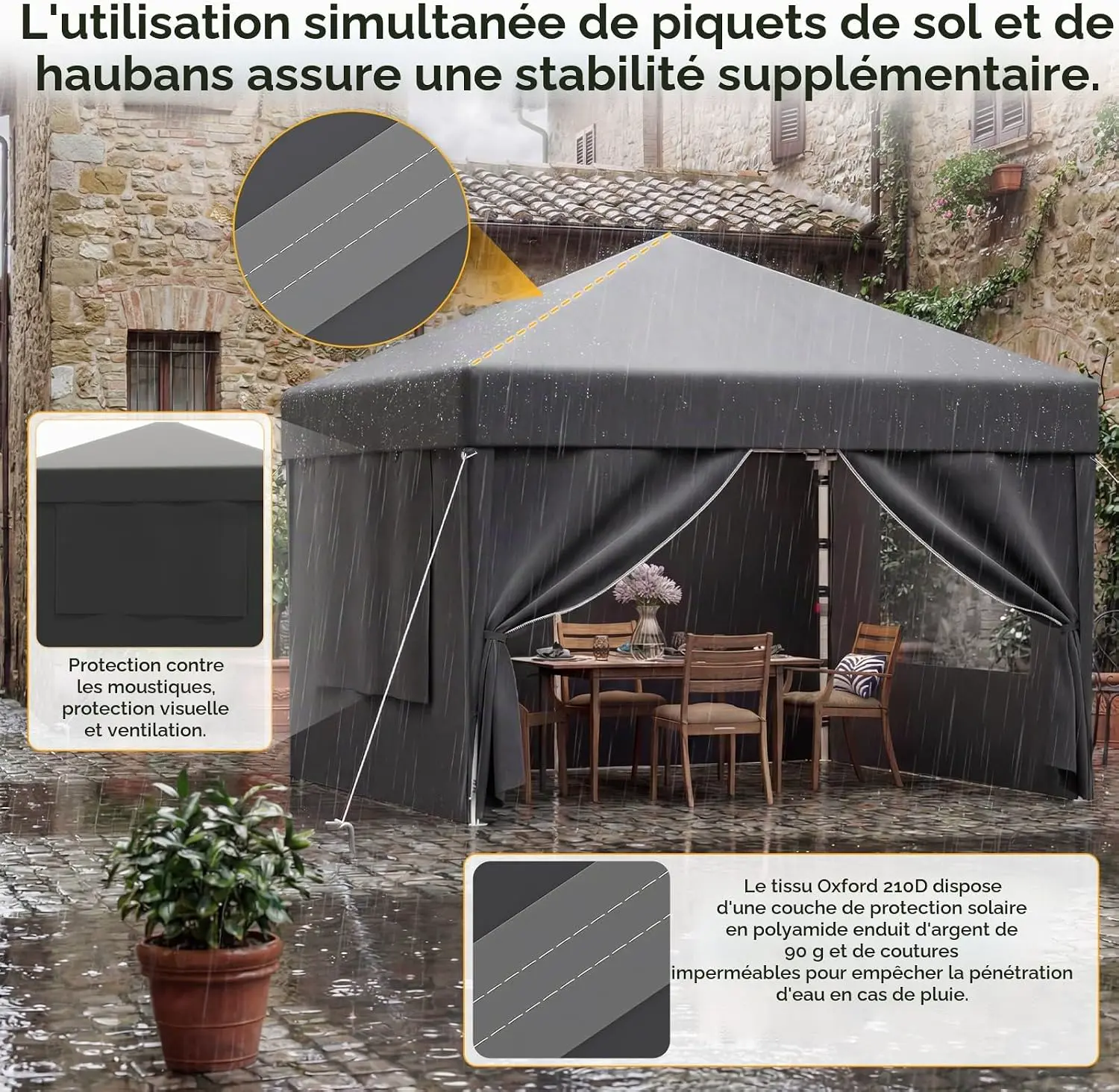 Tonnelle en métal gris 3x6m vue 4
