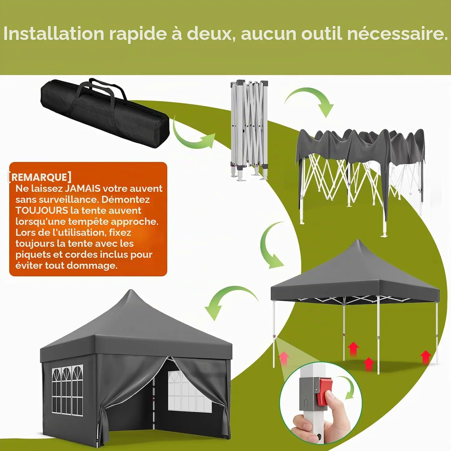 Tonnelle en aluminium gris 3x3m vue 6