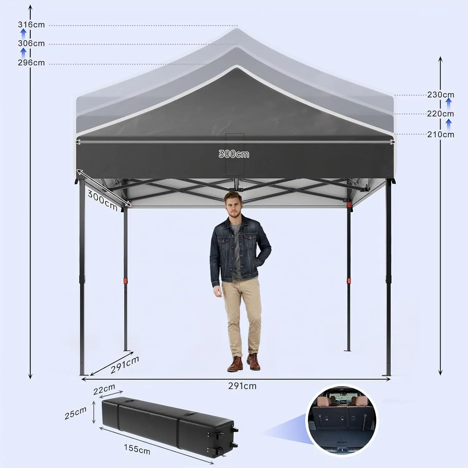 Tonnelle en métal noir 3x3m vue 4