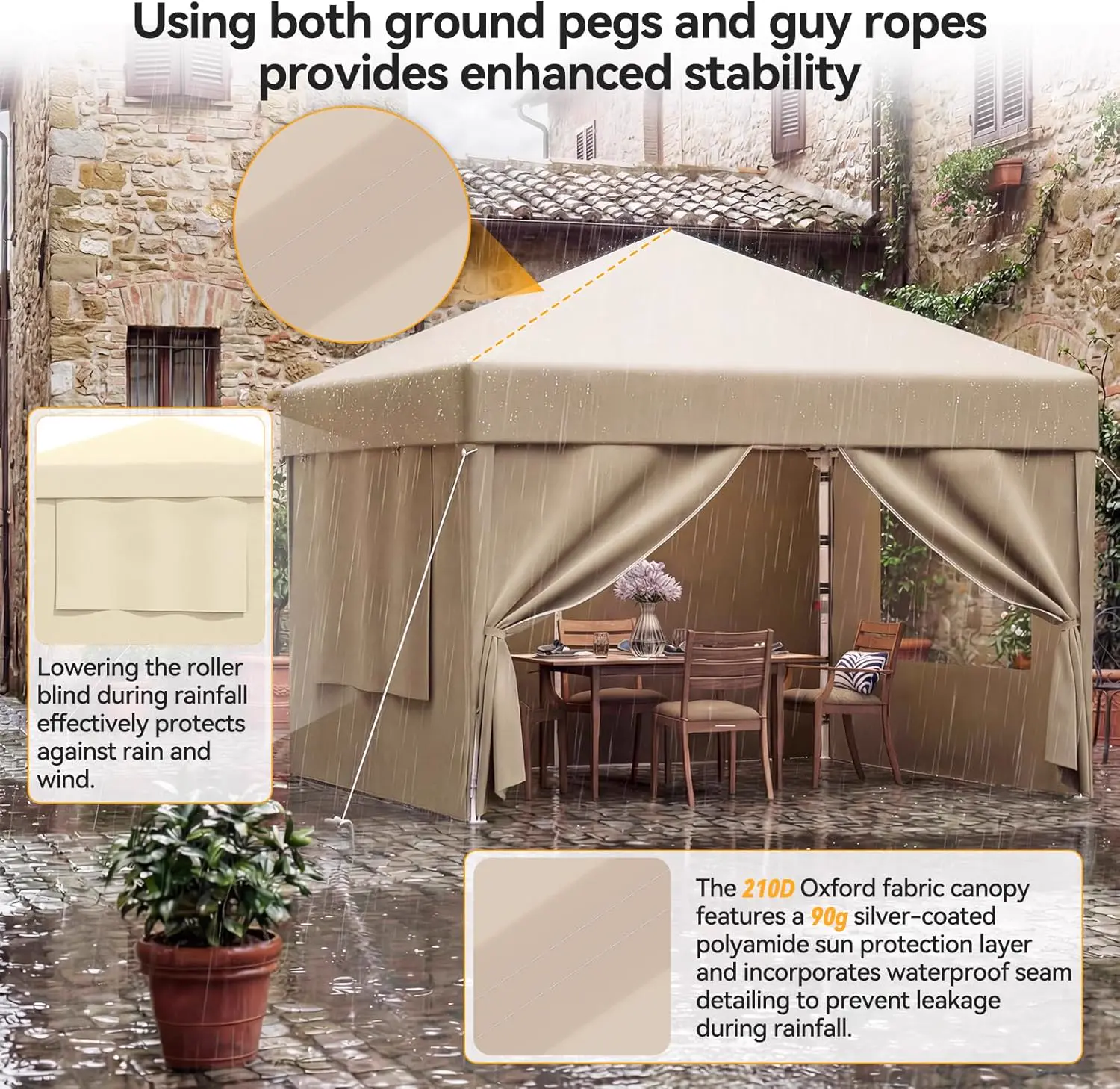 Tonnelle beige 3x3m vue 3