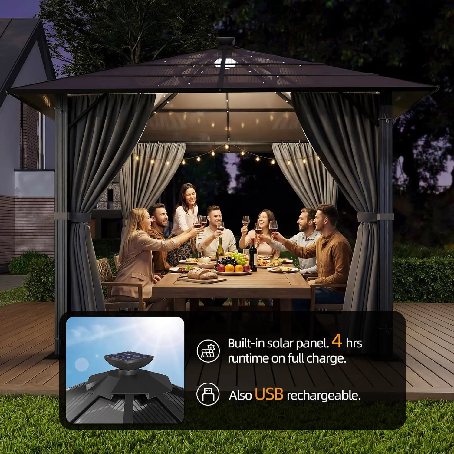 Pergola en aluminium gris 3x3m vue 3
