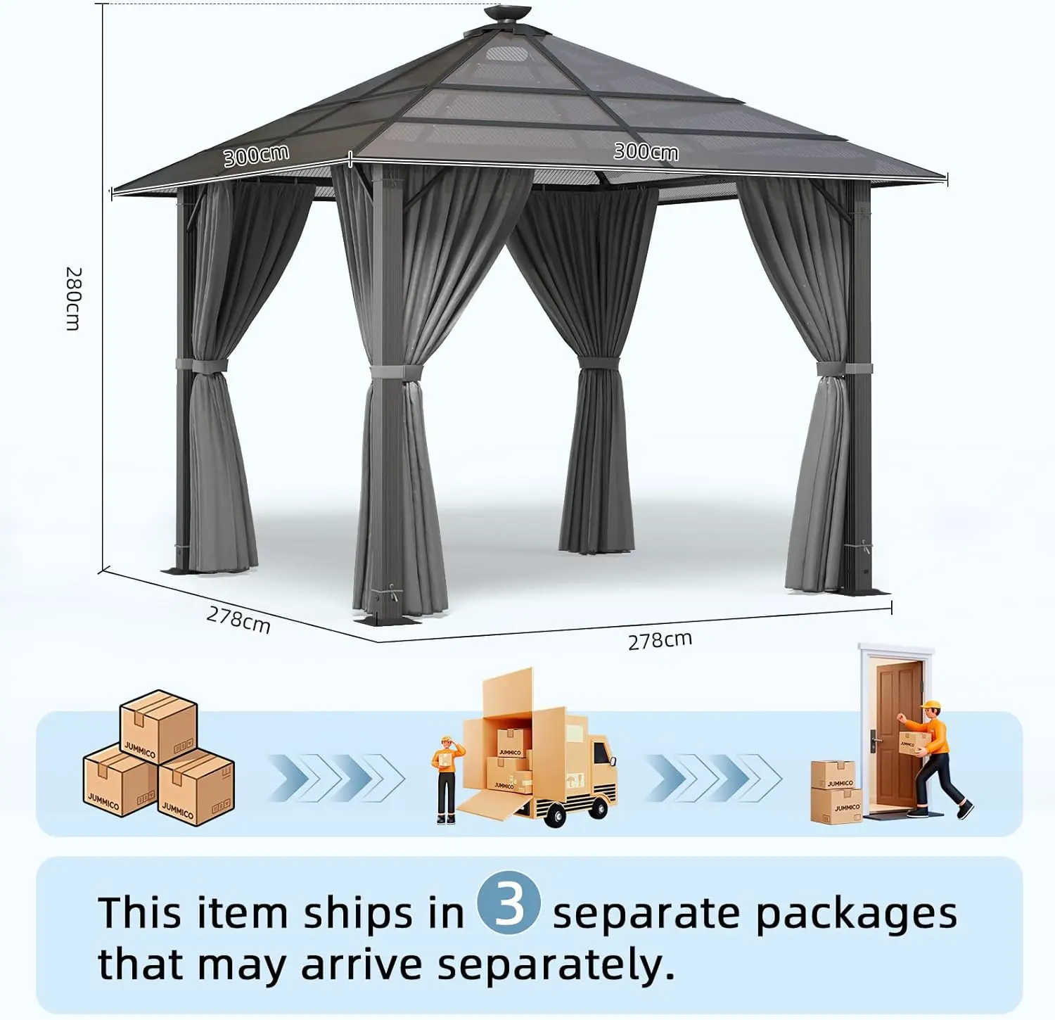 Pergola en aluminium gris 3x3m vue 5