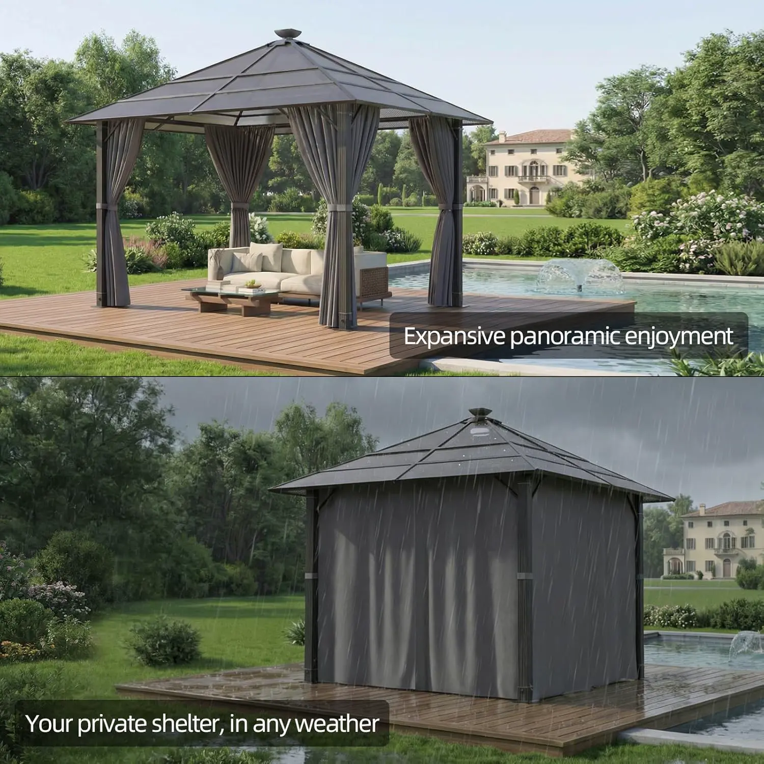 Pergola en aluminium gris 3x3m vue 6