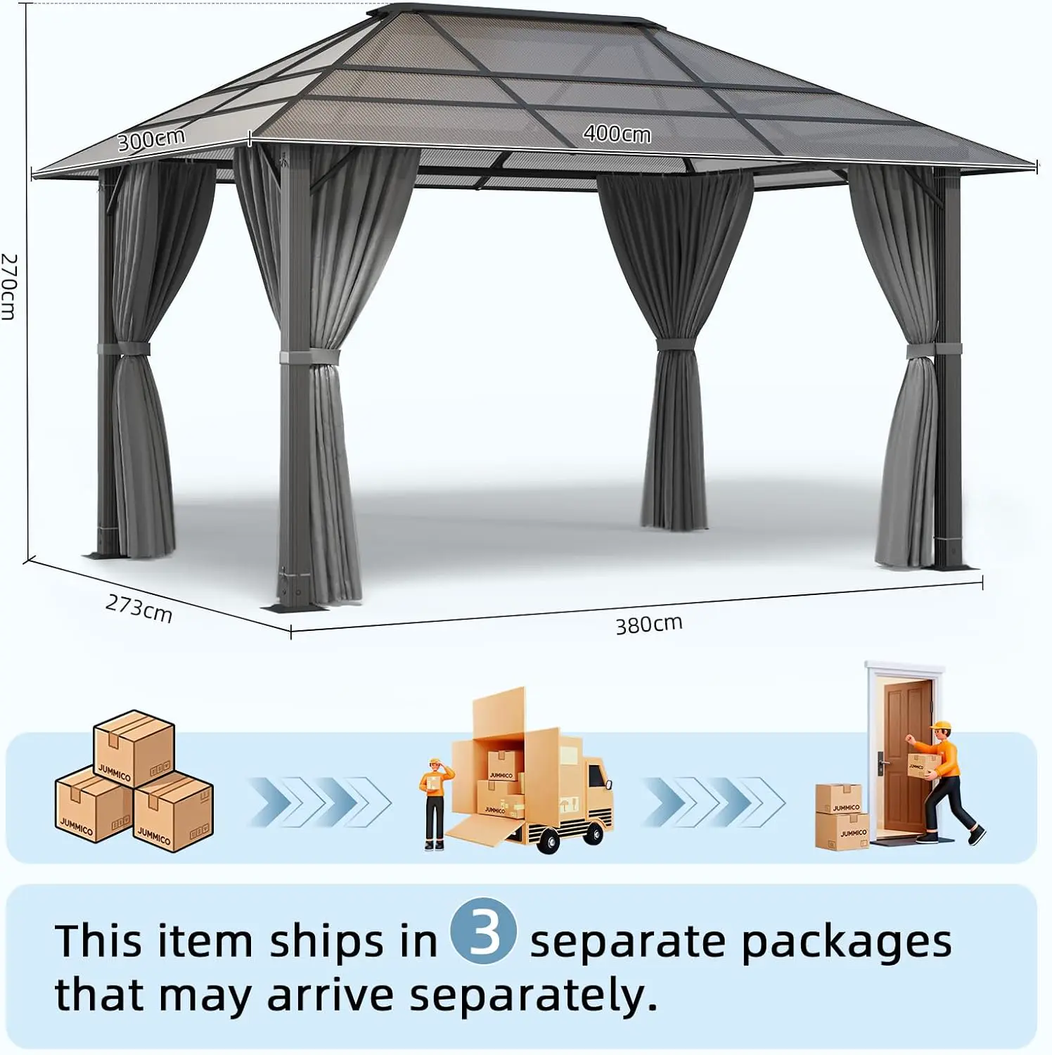 Pergola en aluminium gris 3x4m vue 5