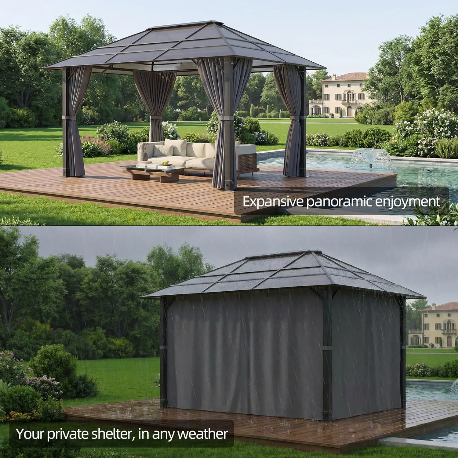 Pergola en aluminium gris 3x4m vue 6