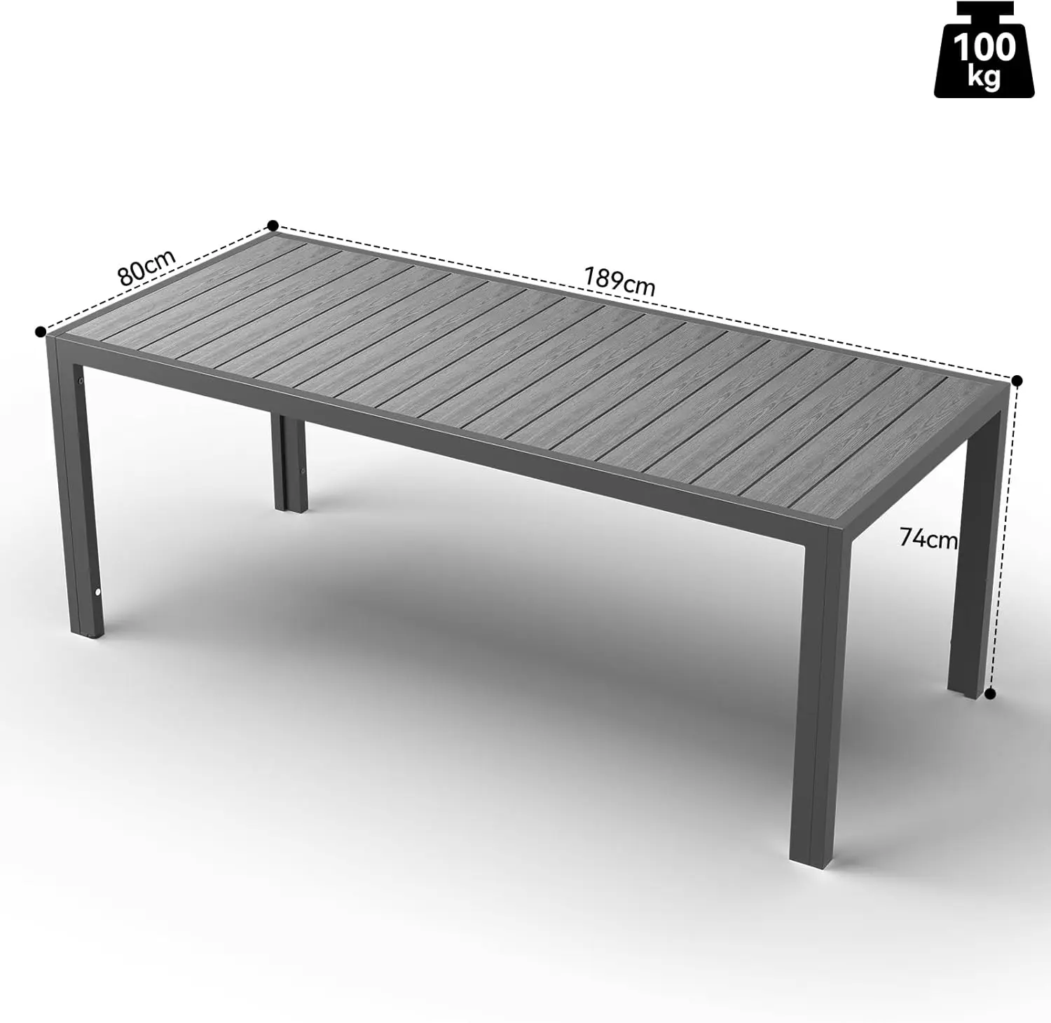 Table de jardin 8 places en bois gris 189x80cm vue 3