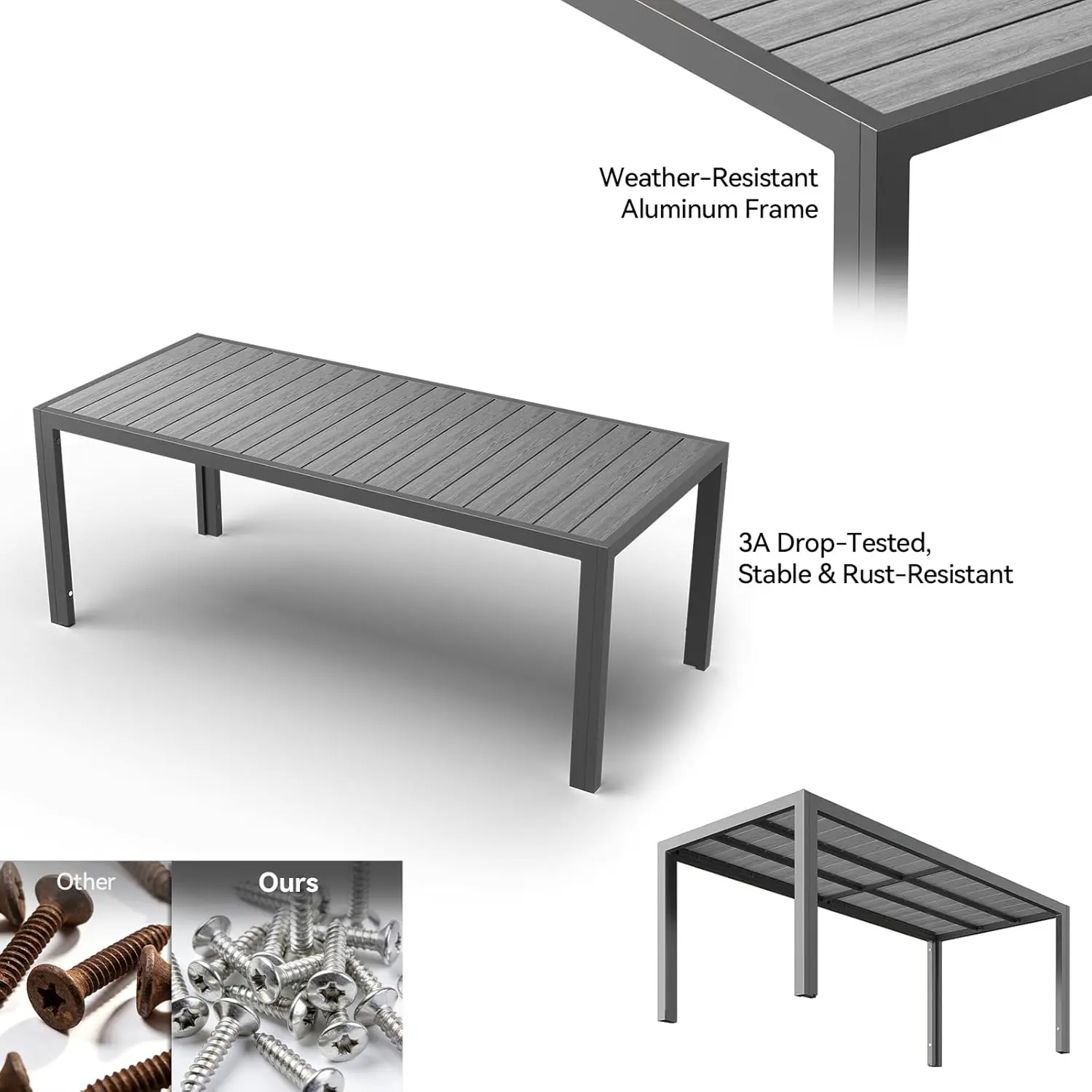 Table de jardin 8 places en bois gris 189x80cm vue 4