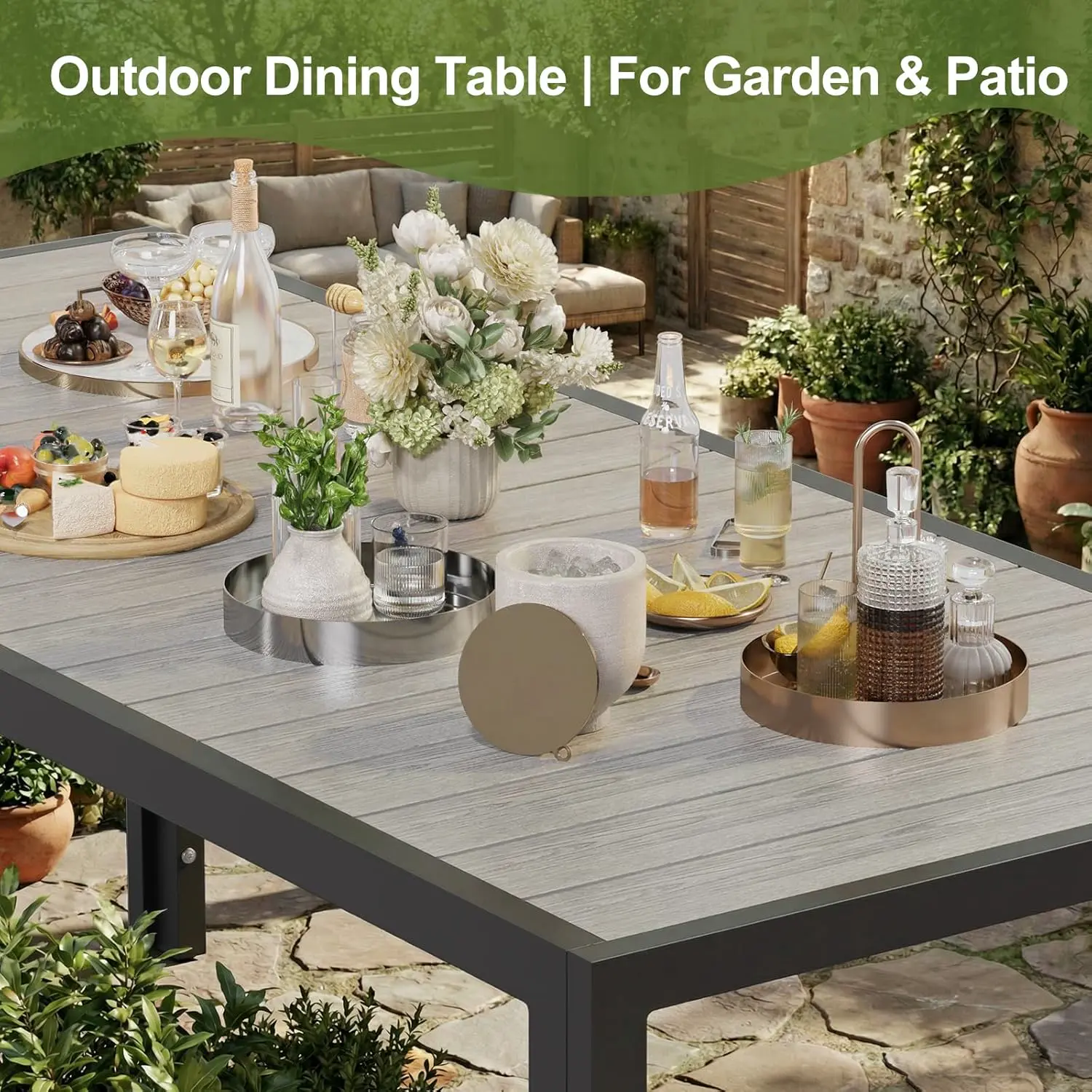 Table de jardin 8 places en bois gris 189x80cm vue 6