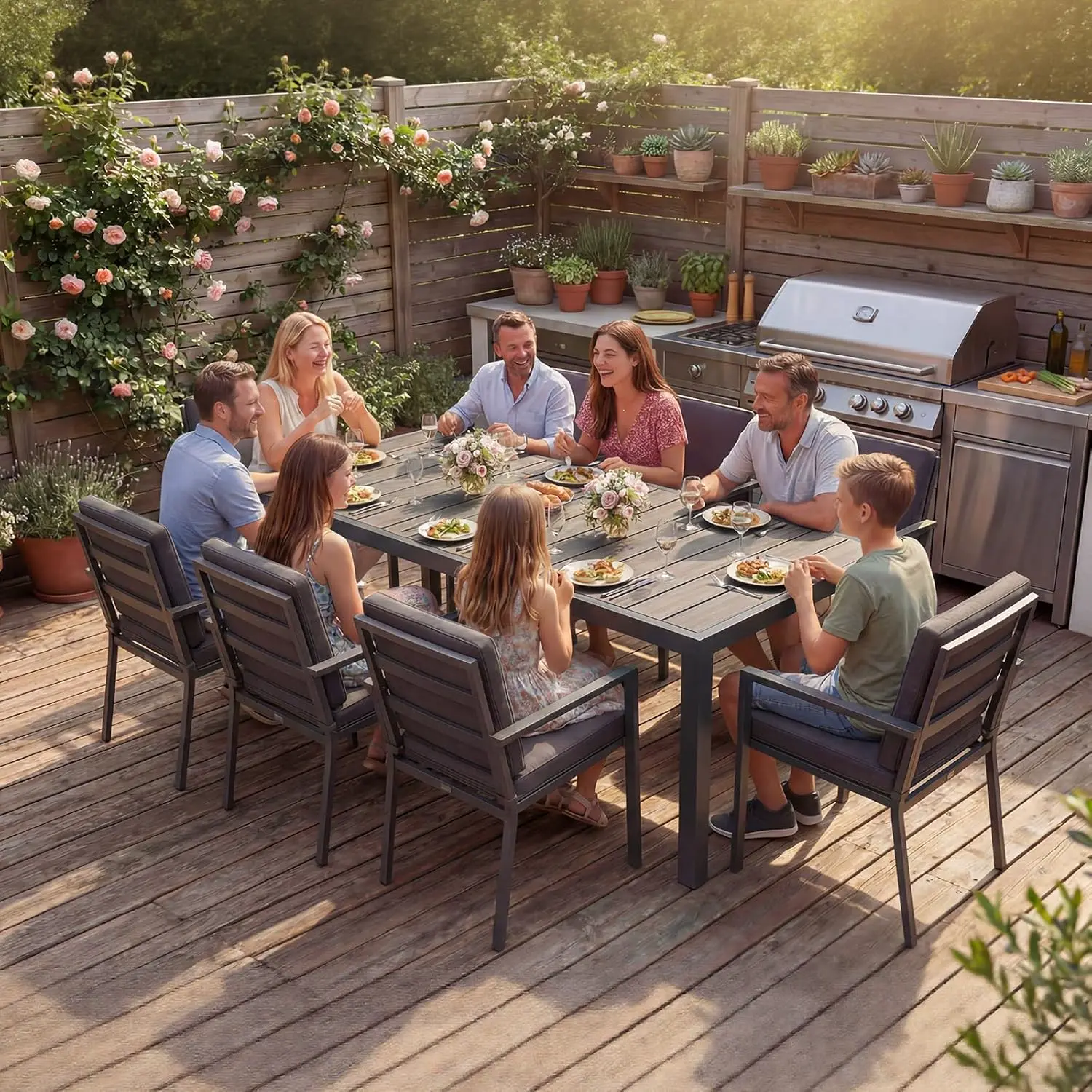 Table de jardin 8 places en bois gris 189x80cm vue 7