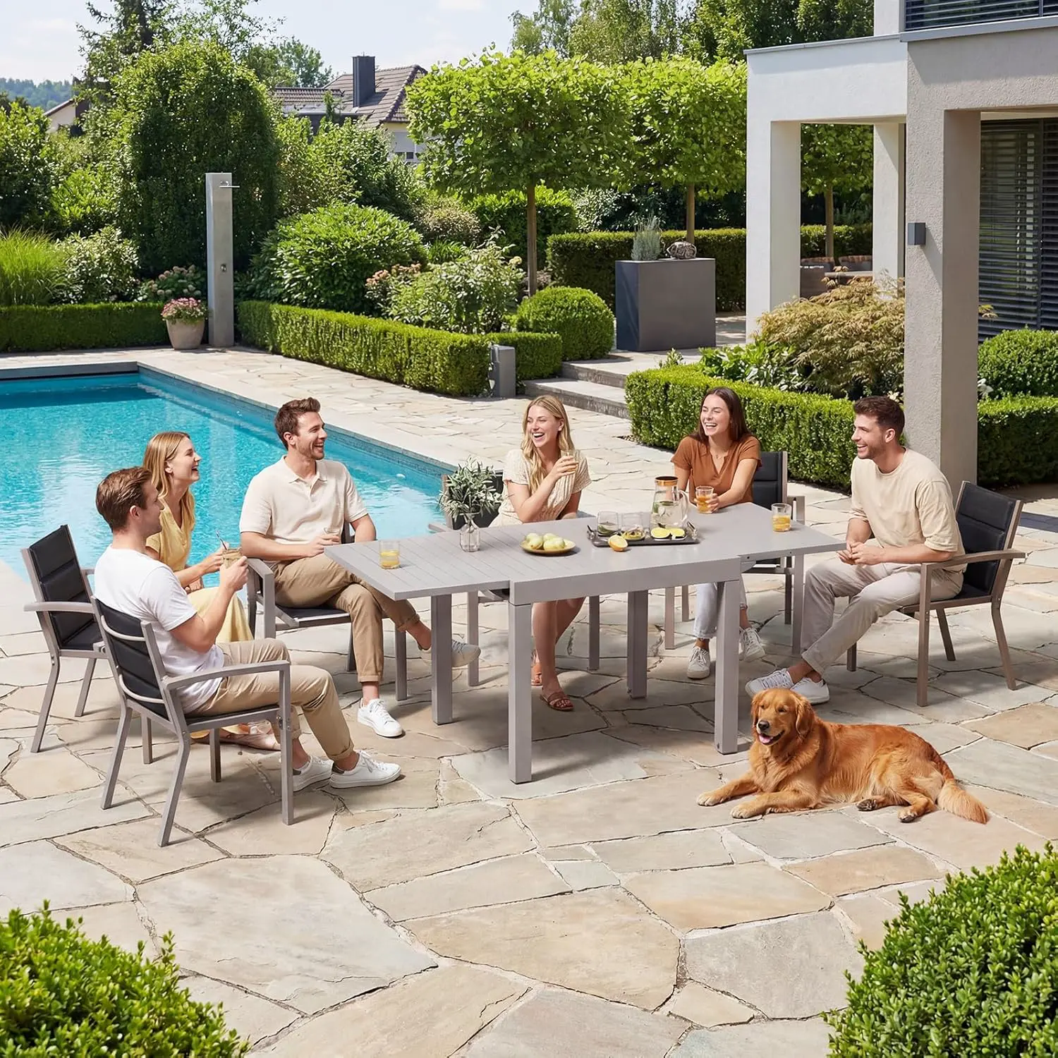 Table de jardin 10 places en aluminium gris 163x80cm vue 2