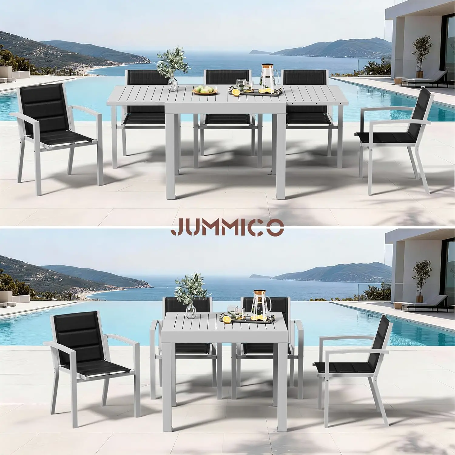 Table de jardin 10 places en aluminium gris 163x80cm vue 4