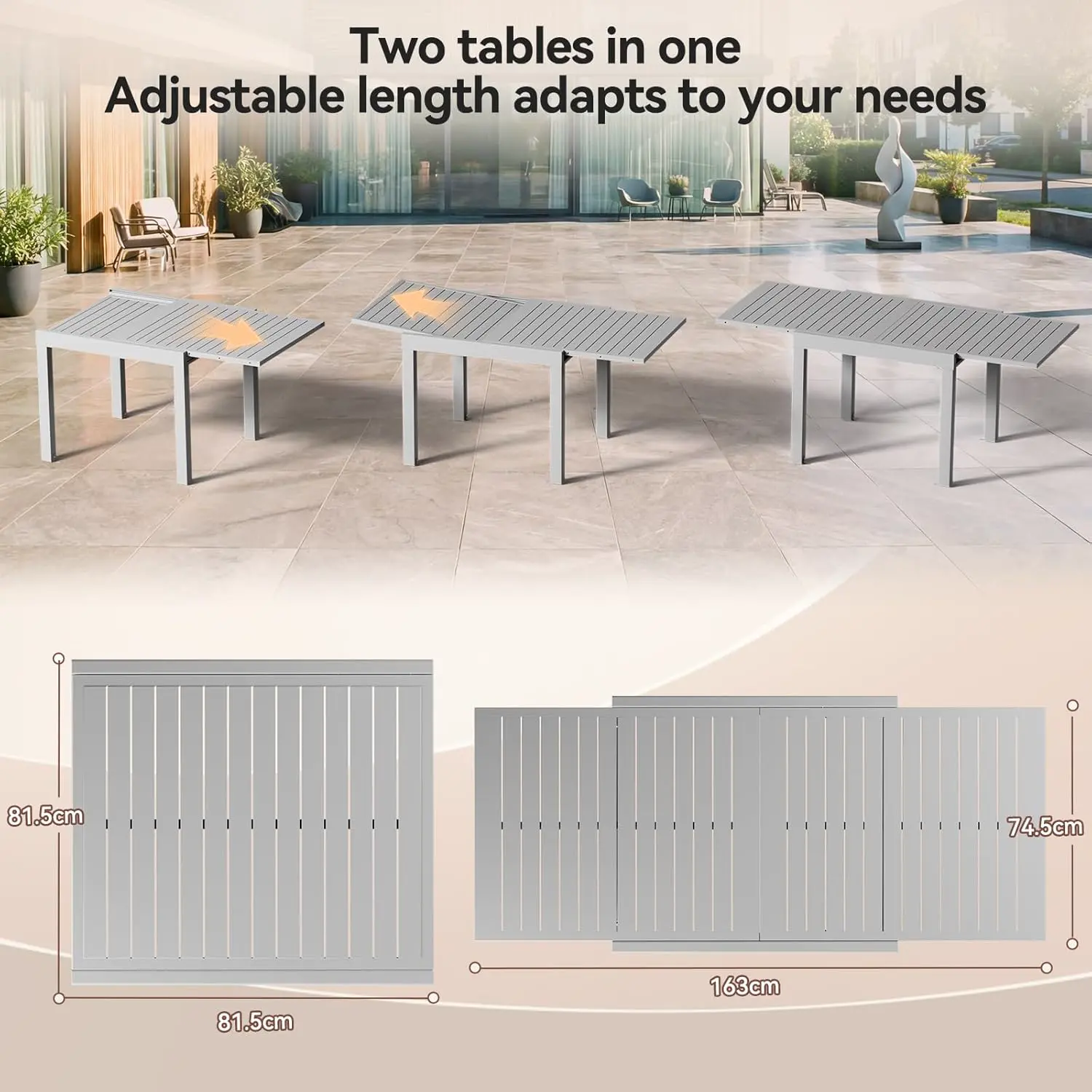 Table de jardin 10 places en aluminium gris 163x80cm vue 7