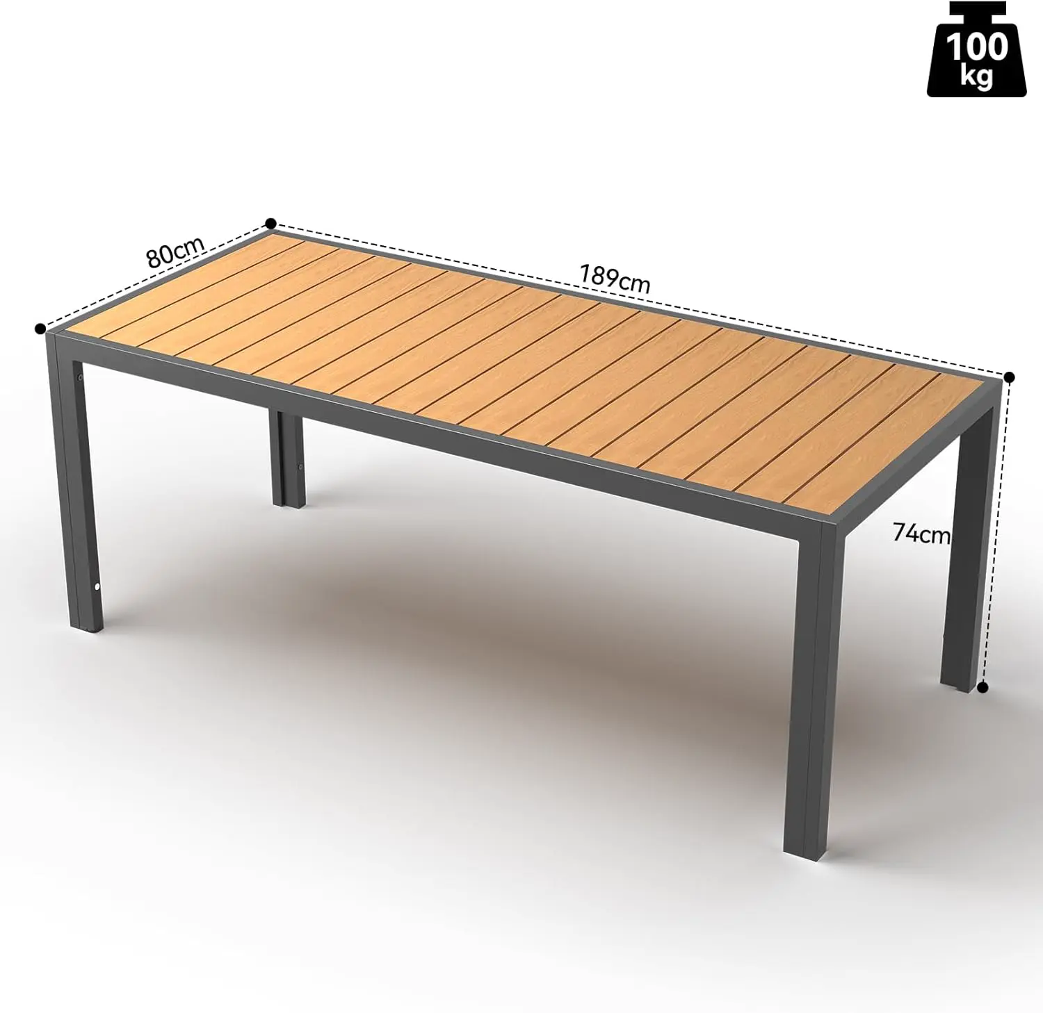 Table de jardin 8 places en bois marron 189x80cm vue 3