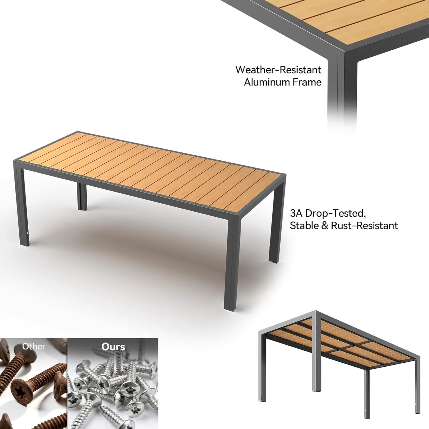 Table de jardin 8 places en bois marron 189x80cm vue 4