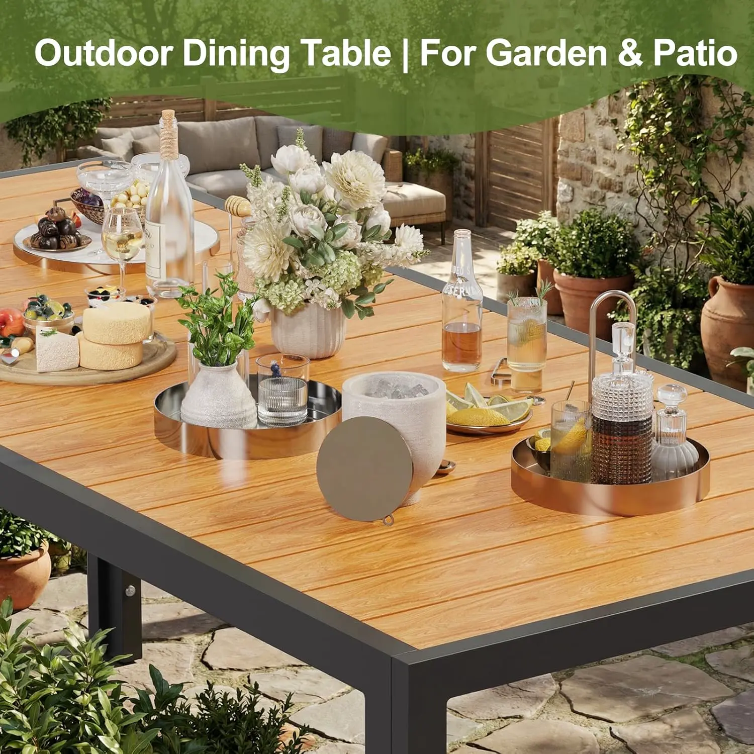 Table de jardin 8 places en bois marron 189x80cm vue 6