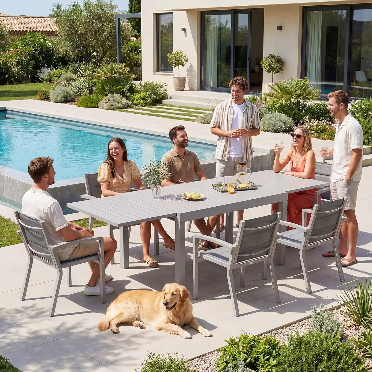 Table de jardin 10 places en aluminium gris 260x80cm vue 2