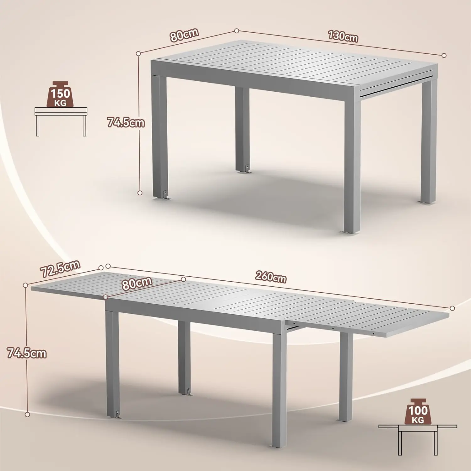 Table de jardin 10 places en aluminium gris 260x80cm vue 3