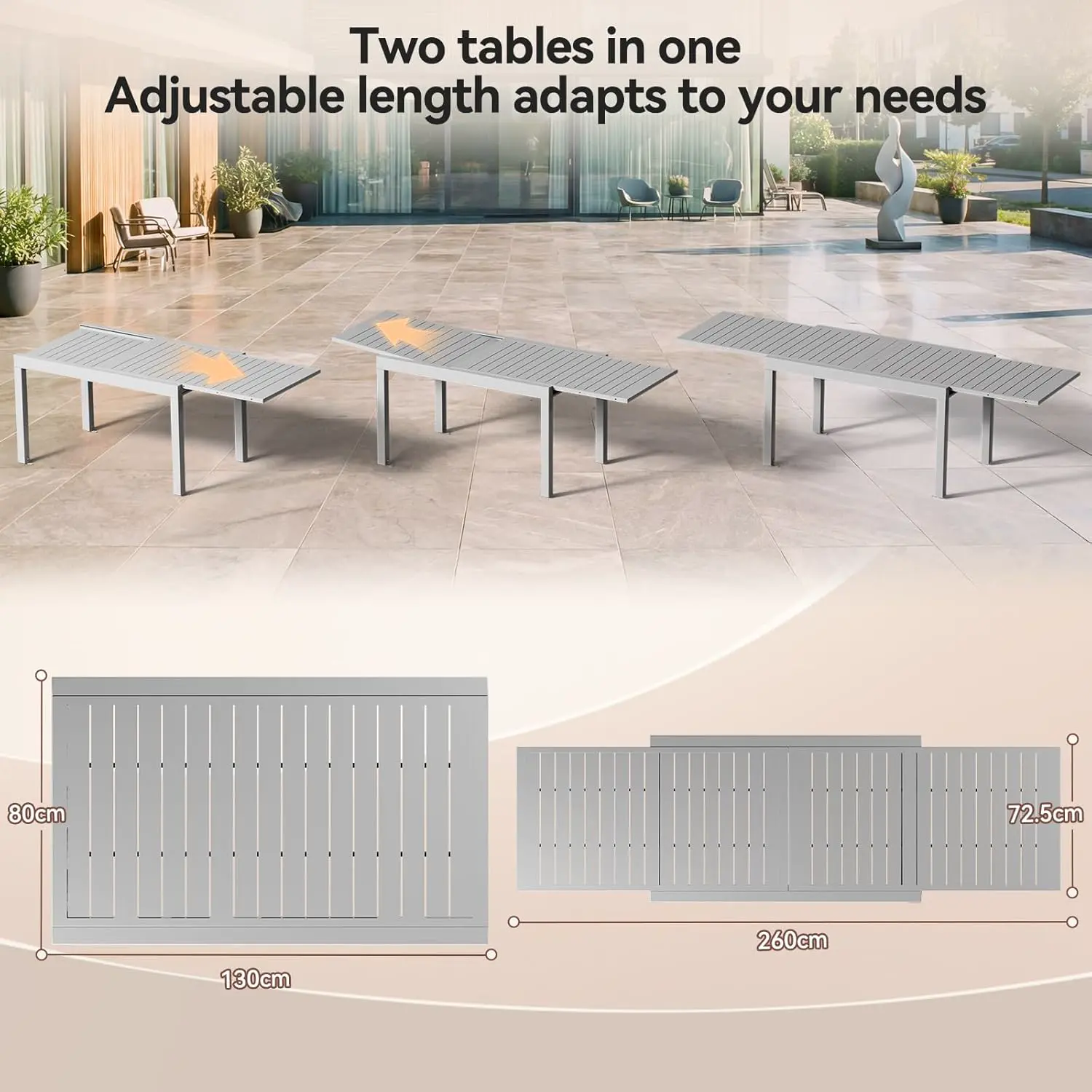 Table de jardin 10 places en aluminium gris 260x80cm vue 7