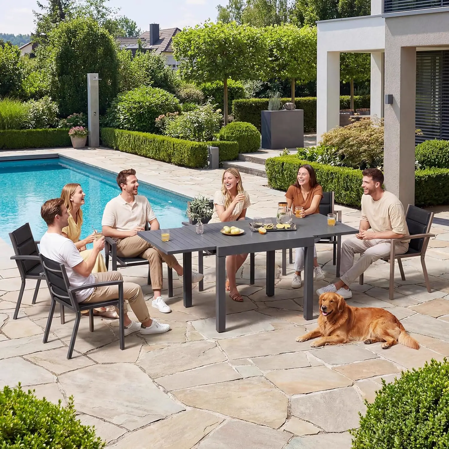 Table de jardin 10 places en aluminium 163x80cm vue 2