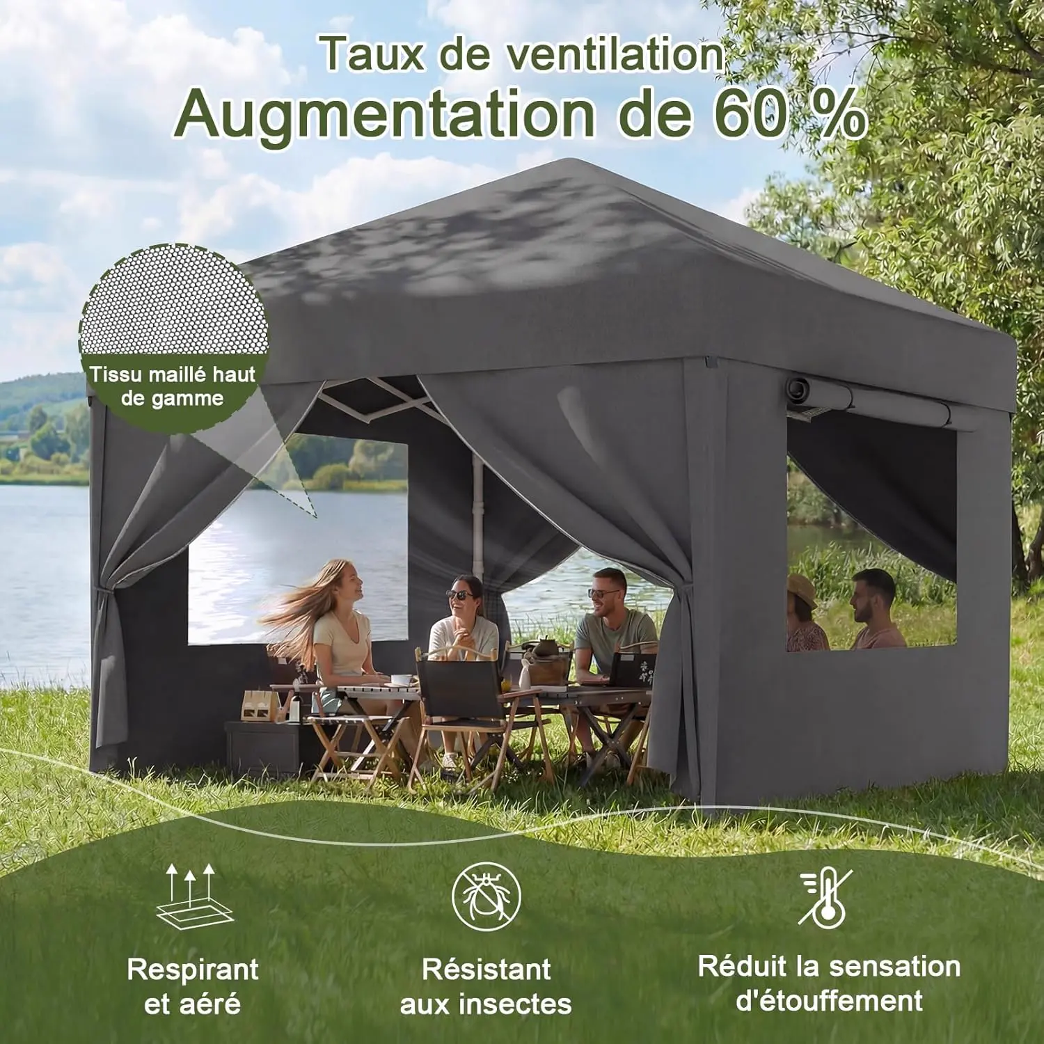 Tonnelle gris 3 x 3 m vue 2