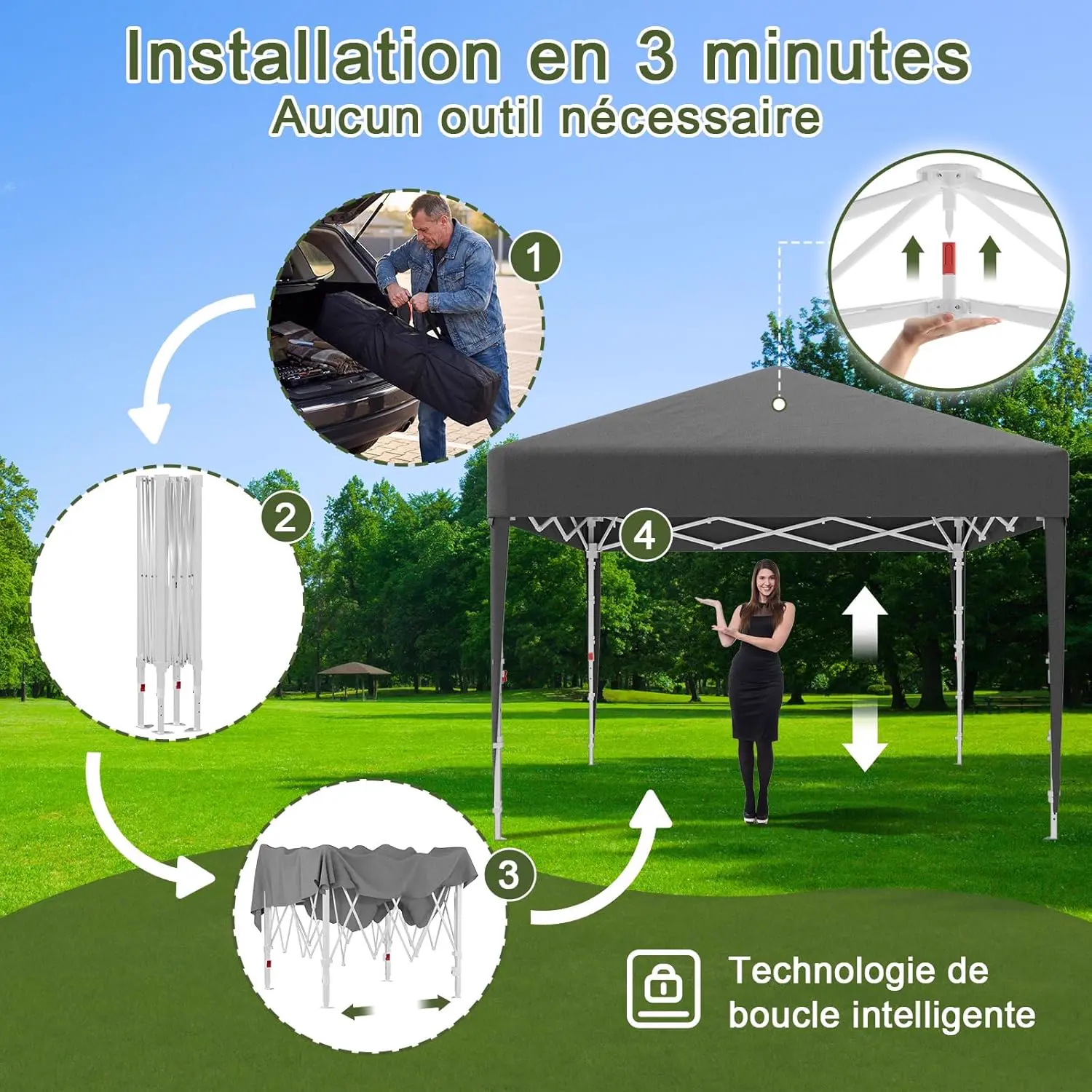 Tonnelle gris 3 x 3 m vue 4