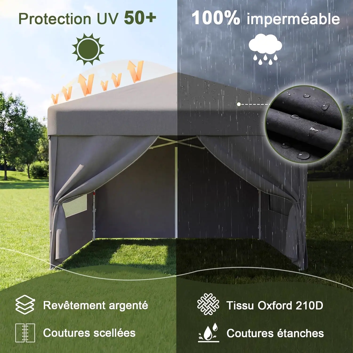 Tonnelle gris 3 x 3 m vue 5