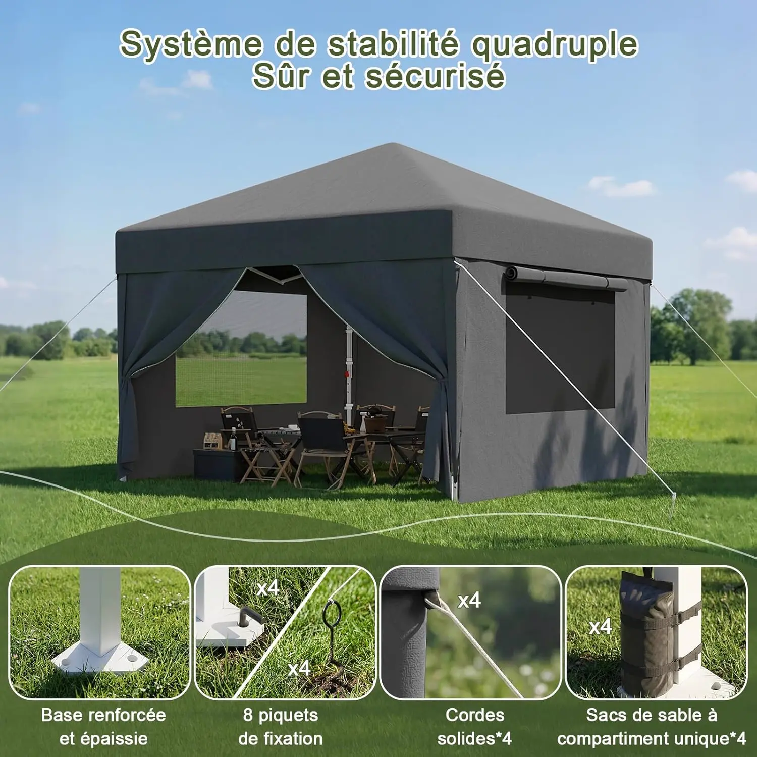 Tonnelle gris 3 x 3 m vue 6