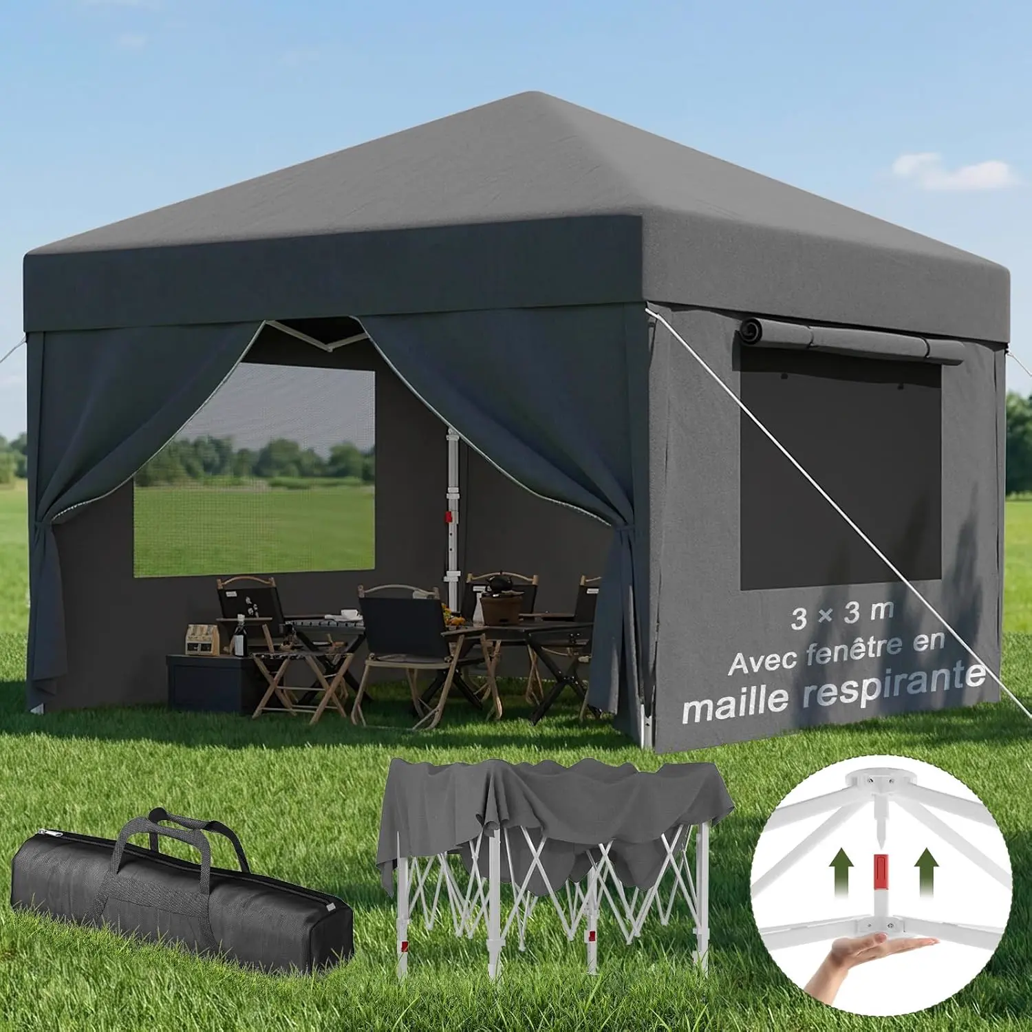 Tonnelle gris 3 x 3 m vue 9