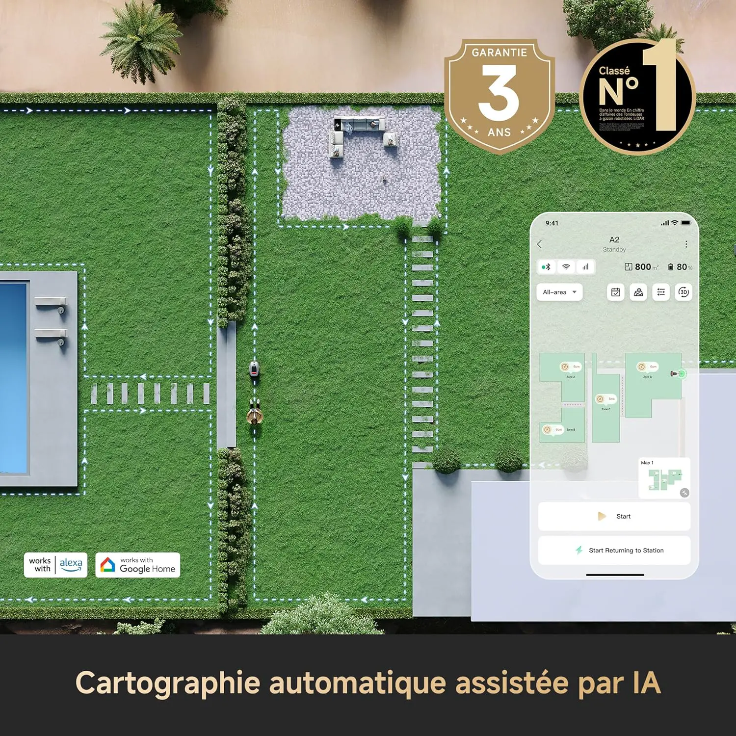Robot tondeuse gris vue 2