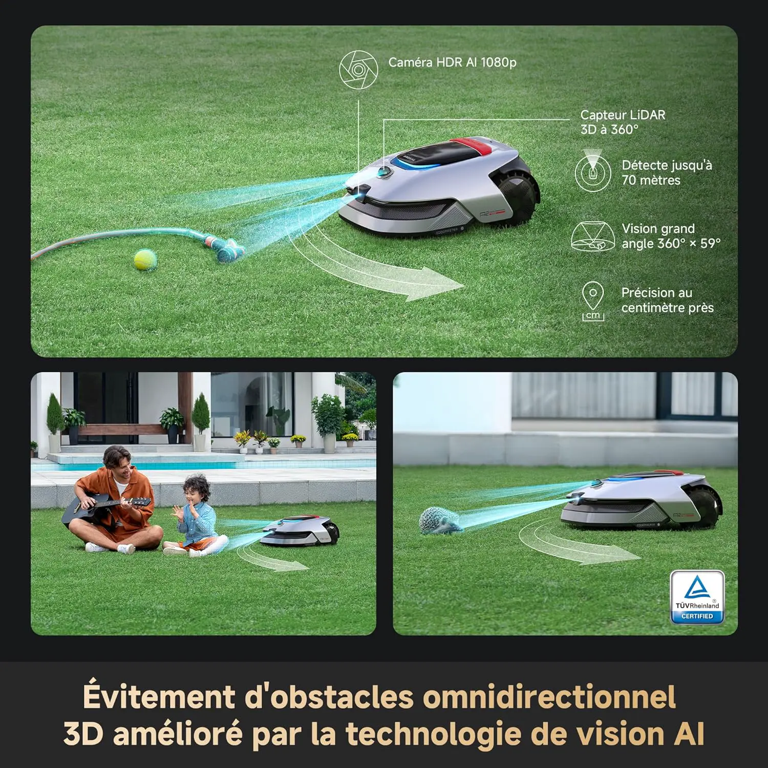Robot tondeuse gris vue 4
