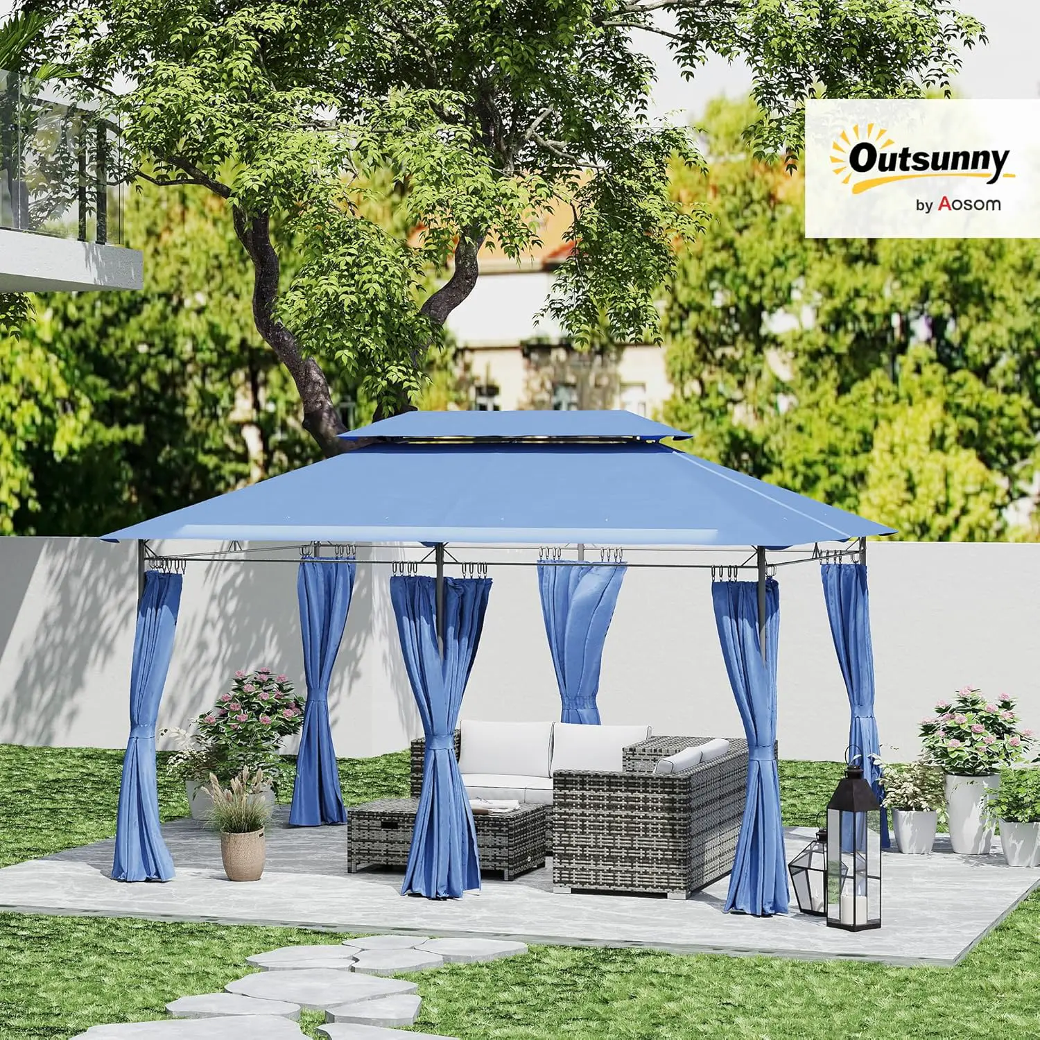 Tonnelle en métal bleu 3x4m vue 2